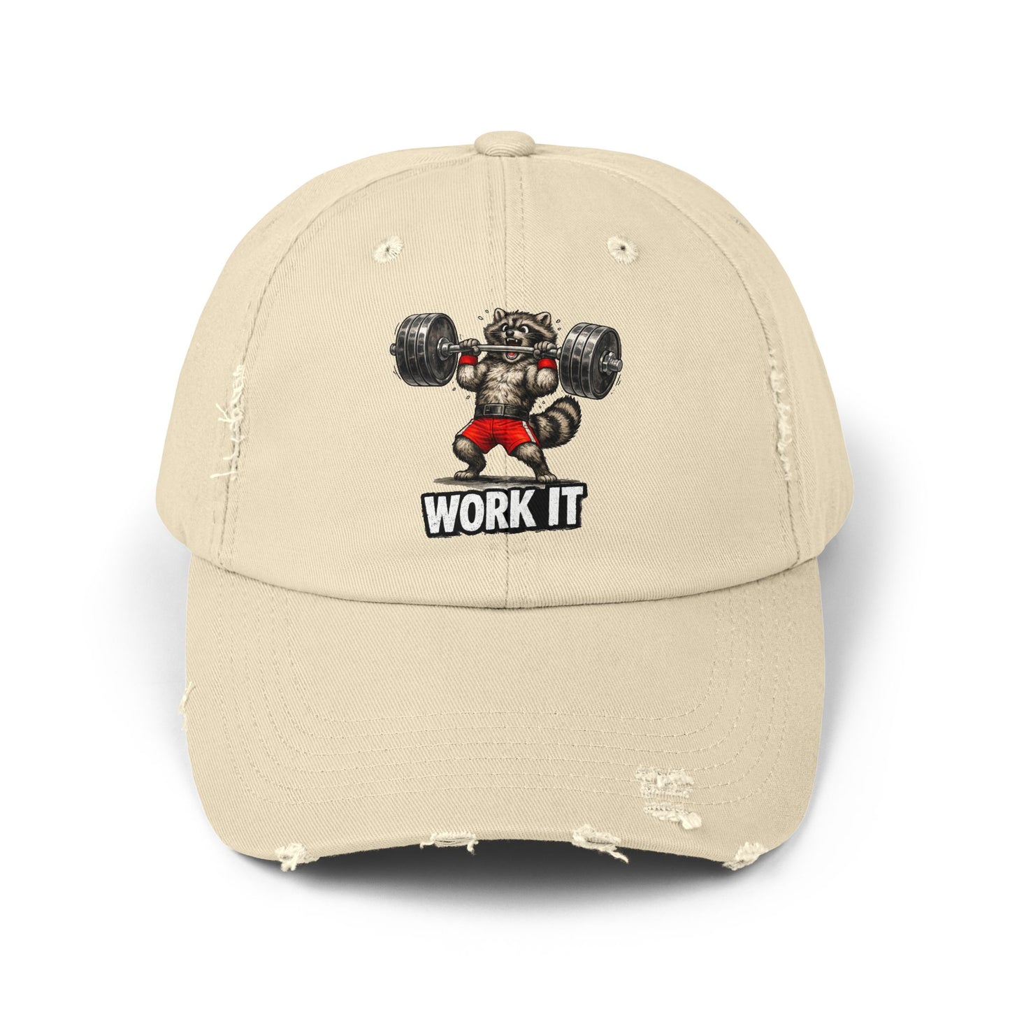 Work It Distressed Cap — Raccoon Mom/Dad Funny Dad Hat