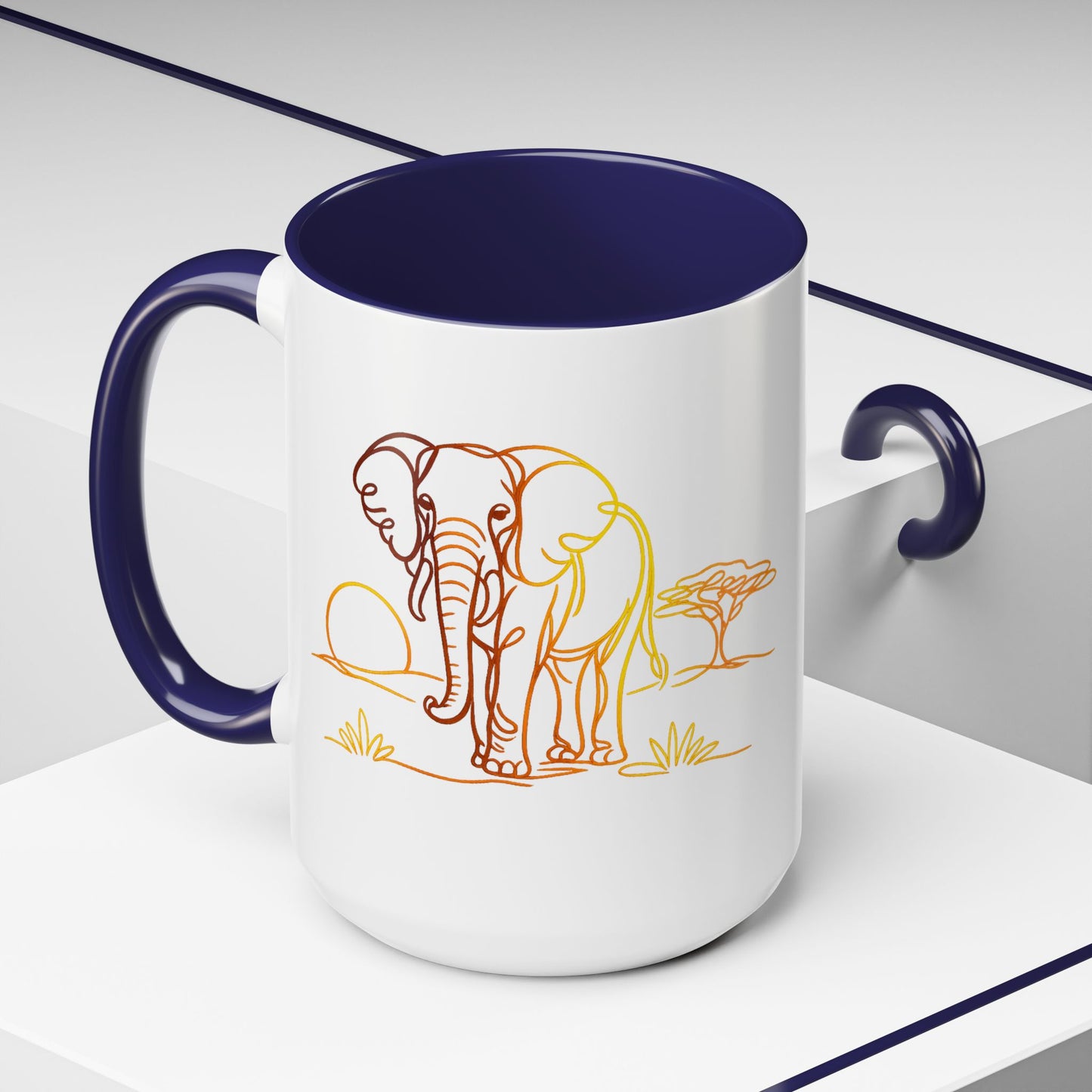 Safari Sunrise Coffee Mug — Minimal Line Elephant Design (11/15oz)