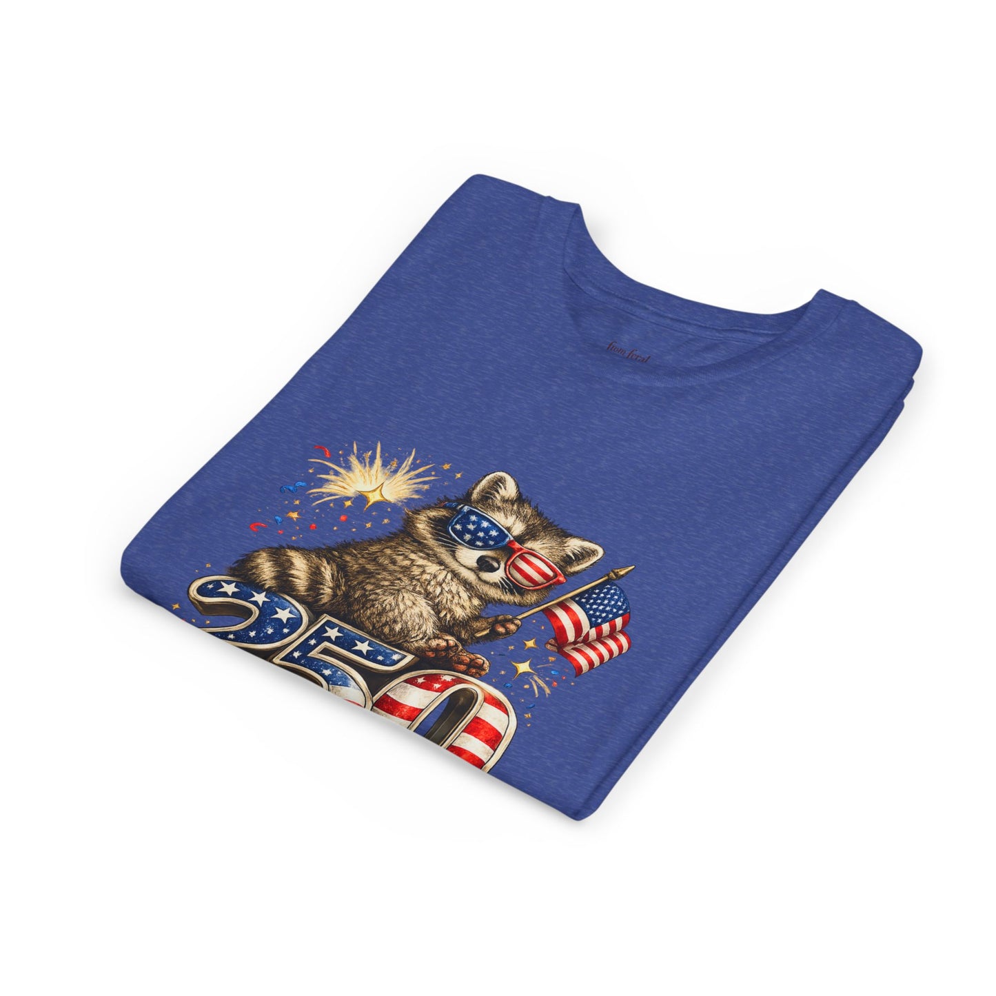 Patriotic Raccoon Youth Tee — Raccoon with American Flag & Fireworks