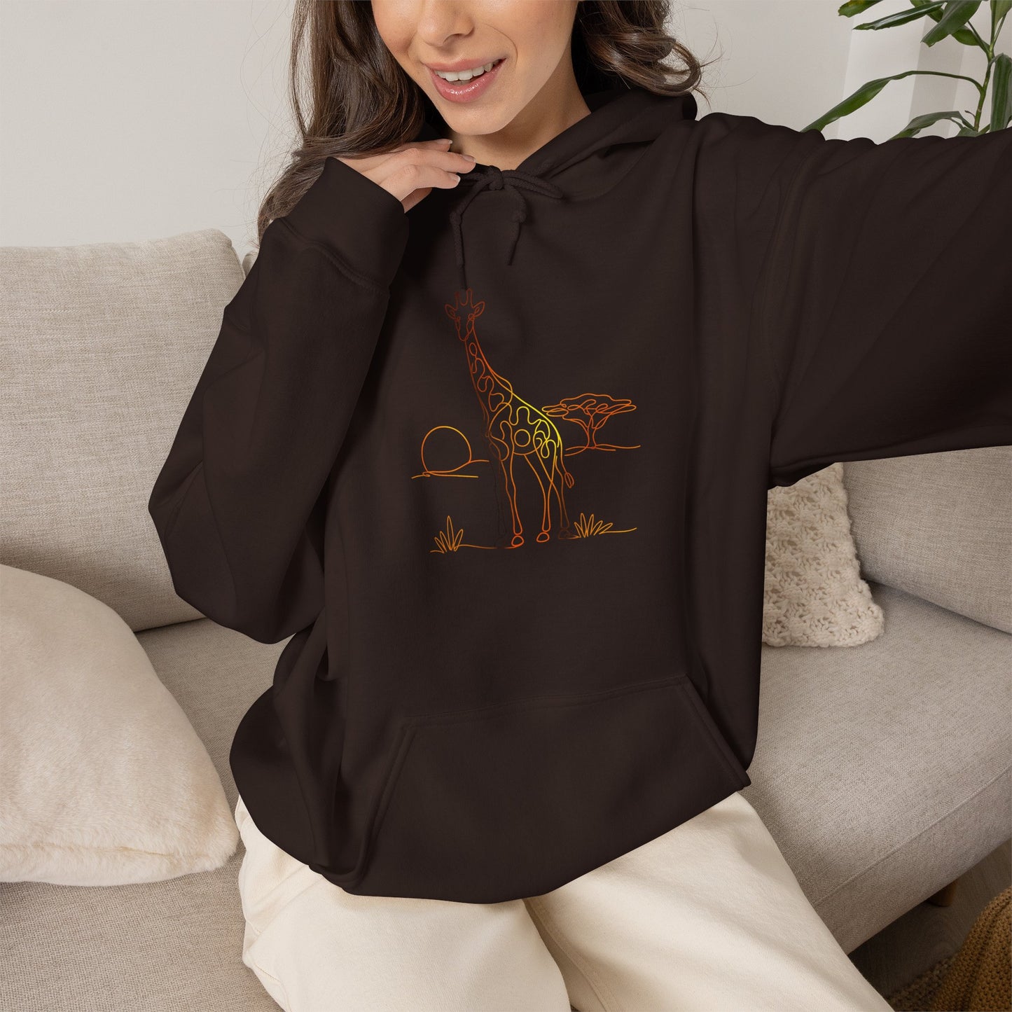 Giraffe Line Art Hoodie – Minimal Safari Illustration