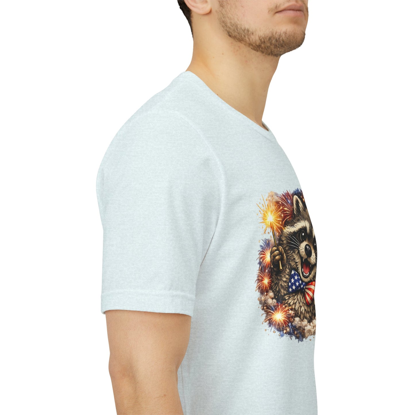 Patriot Raccoon 250th Anniversary T-Shirt — 4th of July Fireworks Flag Tee