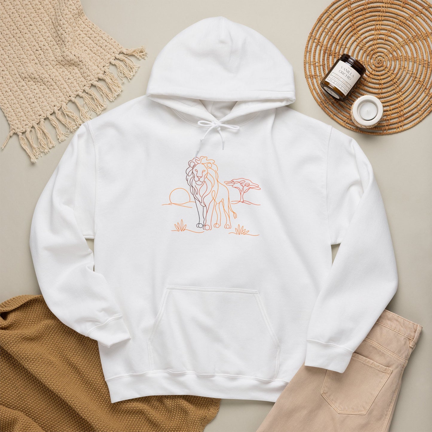 Lion Line Art Hoodie — Minimal Safari Sweatshirt