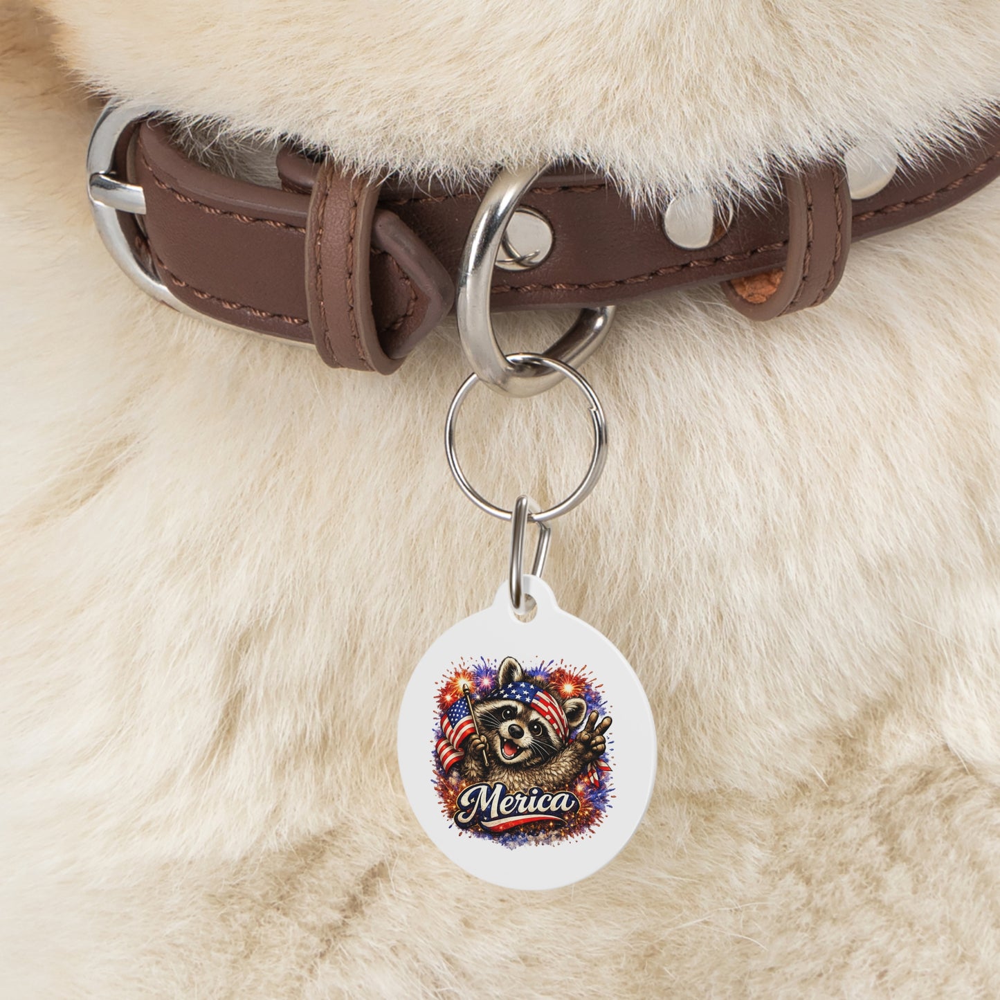 Patriotic Raccoon 4th of July Pet Tag — USA 250 Celebration