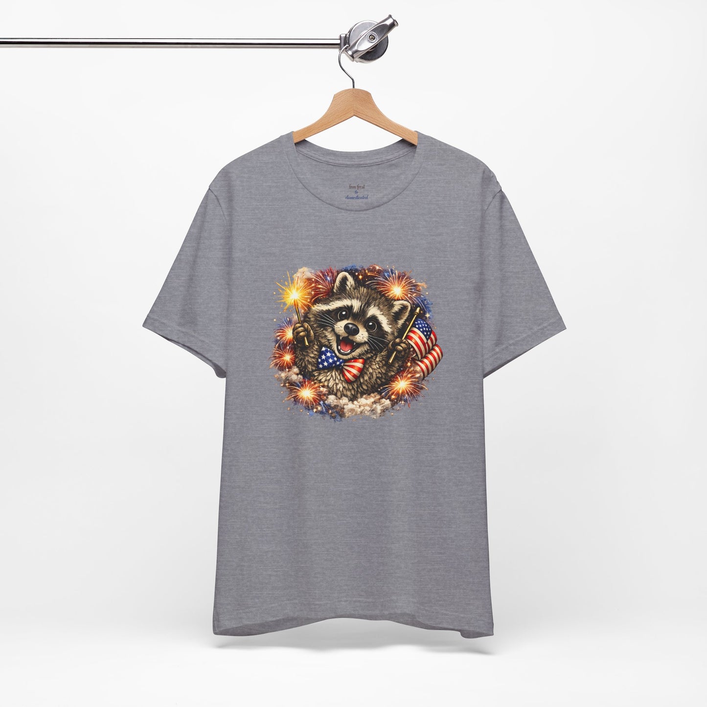 Patriot Raccoon 250th Anniversary T-Shirt — 4th of July Fireworks Flag Tee
