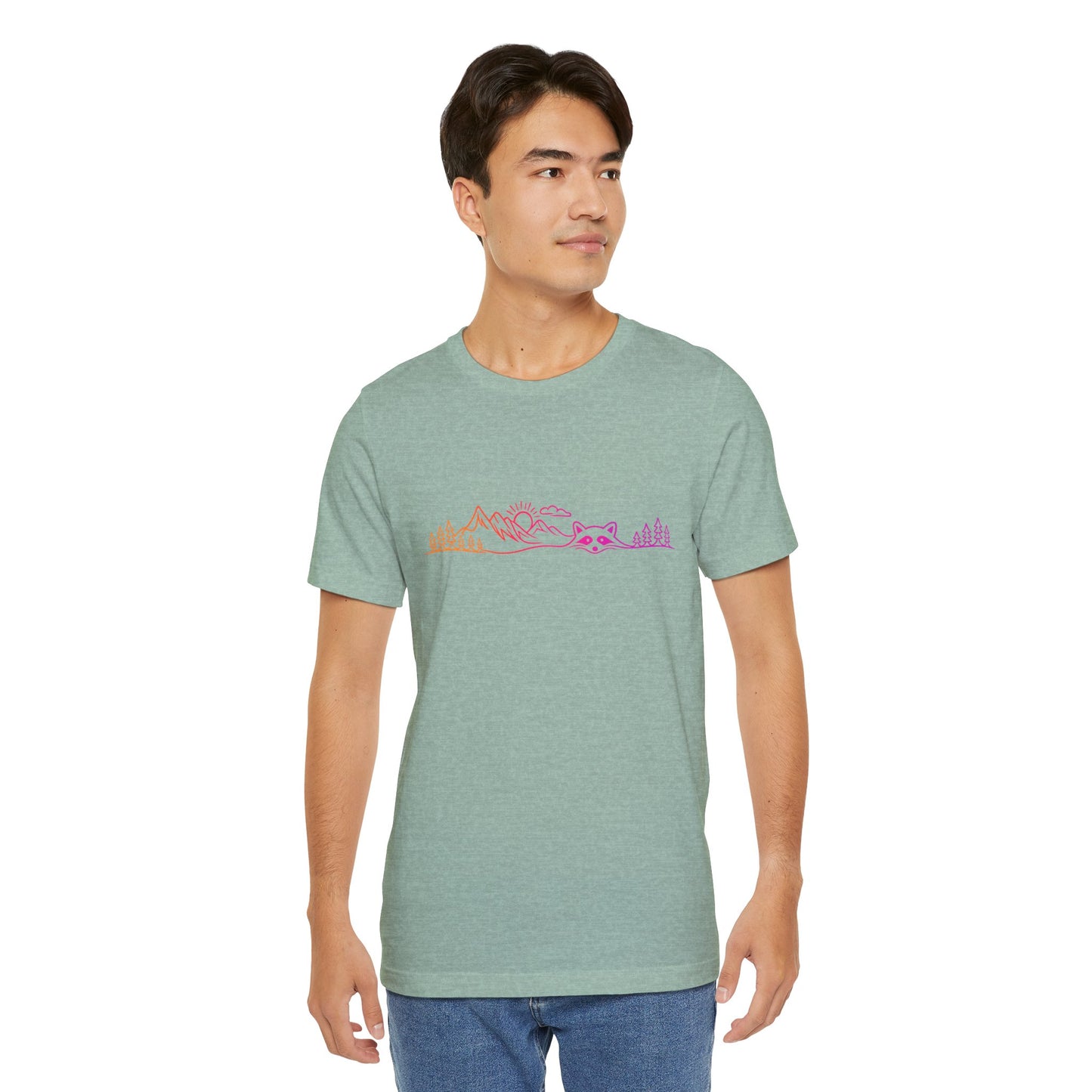 Raccoon Tee — Minimal Line Raccoon Scenic Graphic T-Shirt