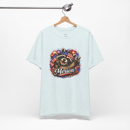 Patriot Raccoon 250th Anniversary T-Shirt — 4th of July Fireworks Flag Tee