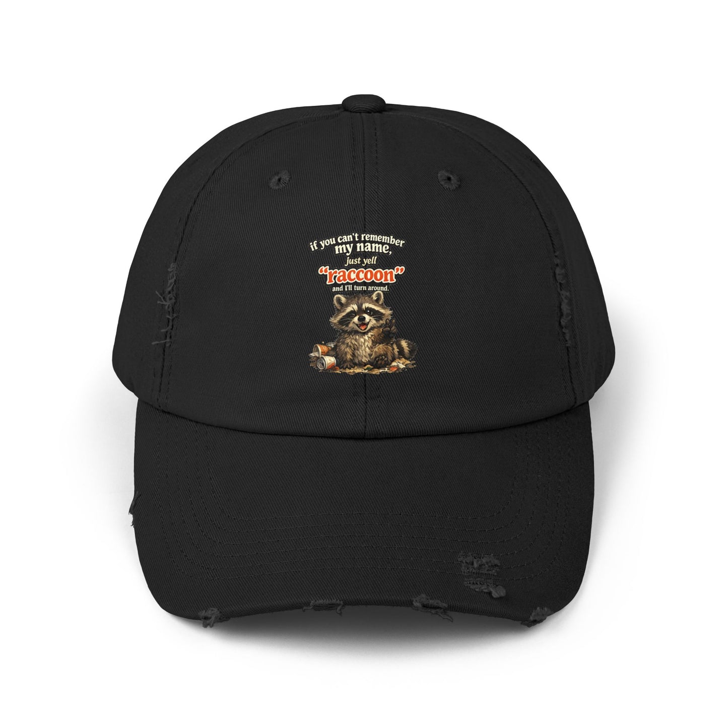 Yell Raccoon Distressed Cap — Raccoon Mom/Dad Funny Dad Hat