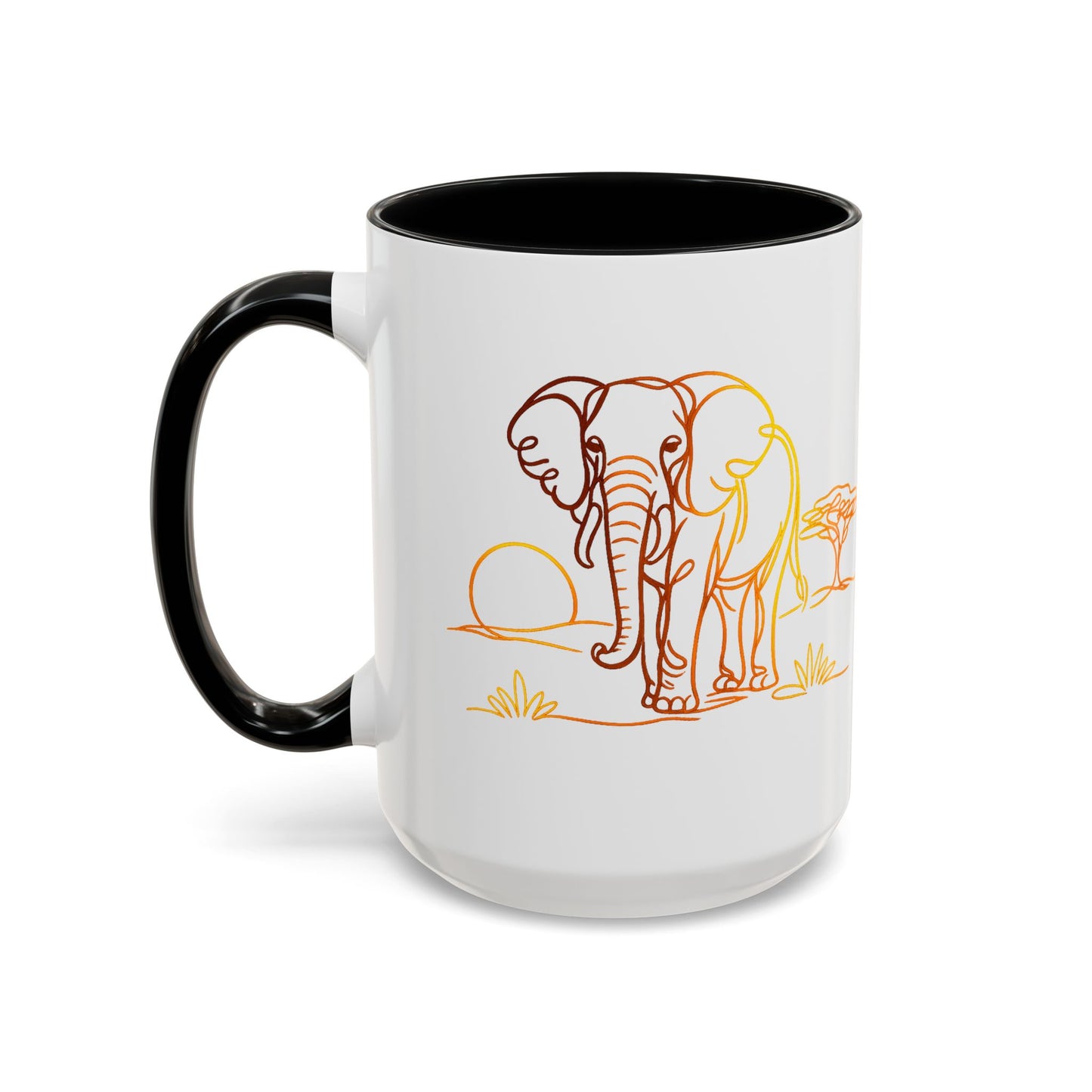 Safari Sunrise Coffee Mug — Minimal Line Elephant Design (11/15oz)