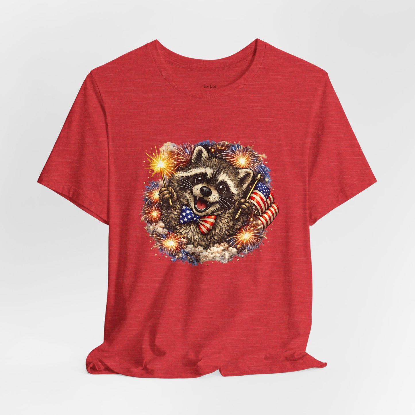 Patriot Raccoon 250th Anniversary T-Shirt — 4th of July Fireworks Flag Tee