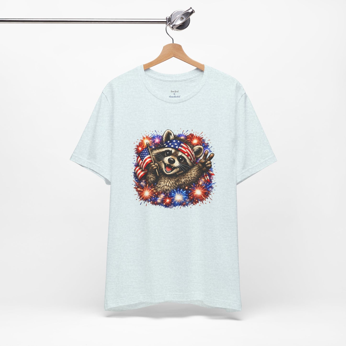 Patriot Raccoon 250th Anniversary T-Shirt — 4th of July Fireworks Flag Tee