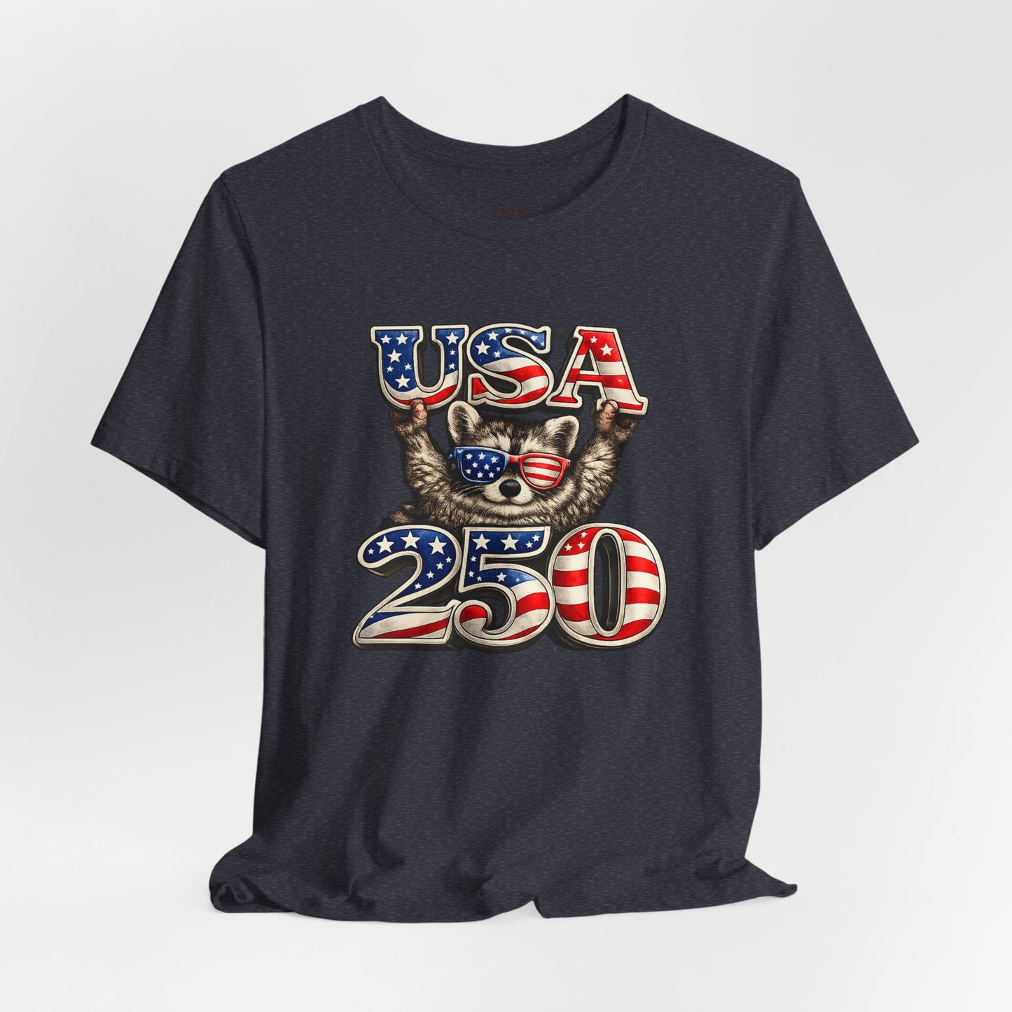 Patriot Raccoon 250th Anniversary T-Shirt — 4th of July Fireworks Flag Tee