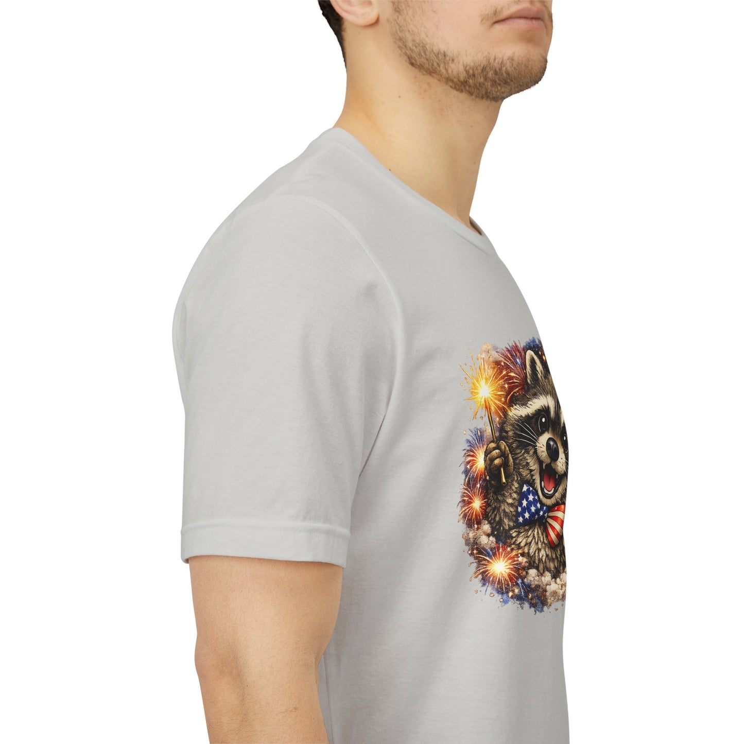 Patriot Raccoon 250th Anniversary T-Shirt — 4th of July Fireworks Flag Tee