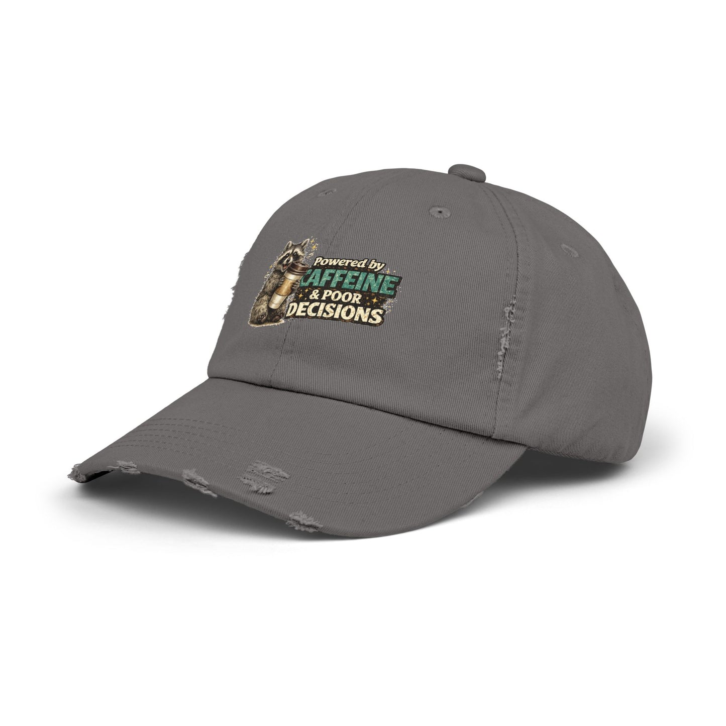 Powered By Distressed Cap — Raccoon Mom/Dad Funny Dad Hat