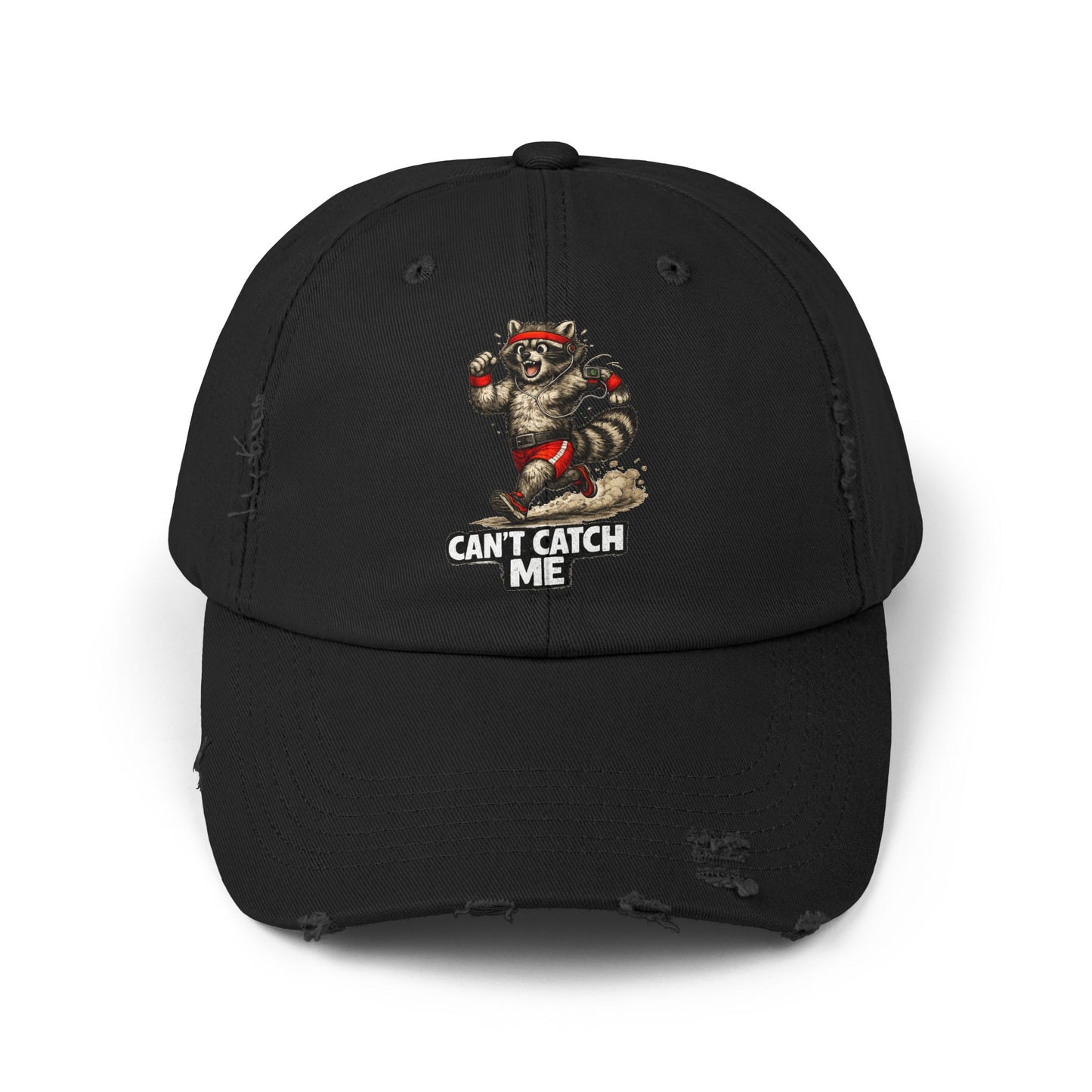Can't Catch Me Distressed Cap — Raccoon Mom/Dad Funny Dad Hat