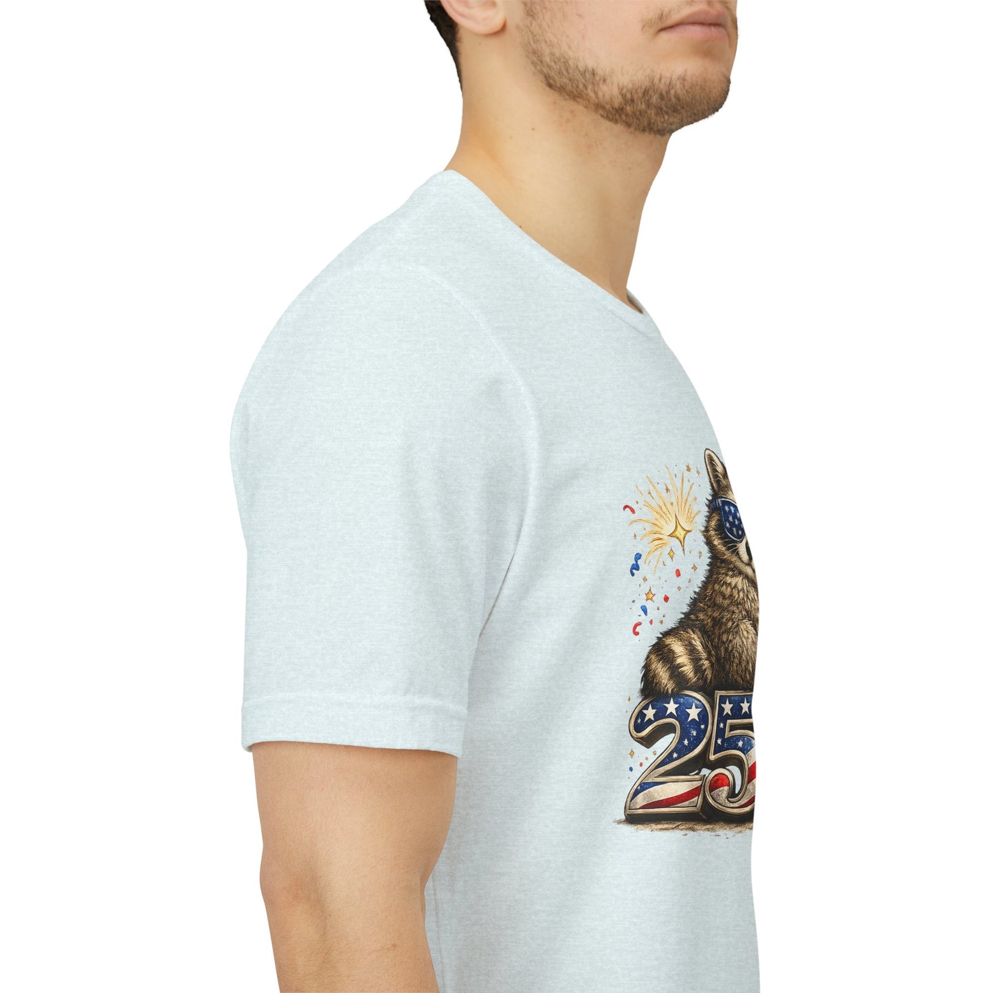 Patriot Raccoon 250th Anniversary T-Shirt — 4th of July Fireworks Flag Tee
