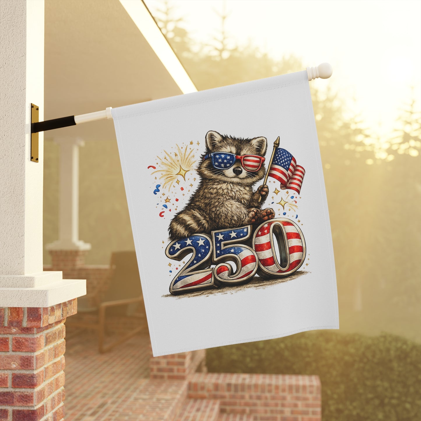 Patriotic Raccoon 250 Garden Flag — 4th of July House Banner
