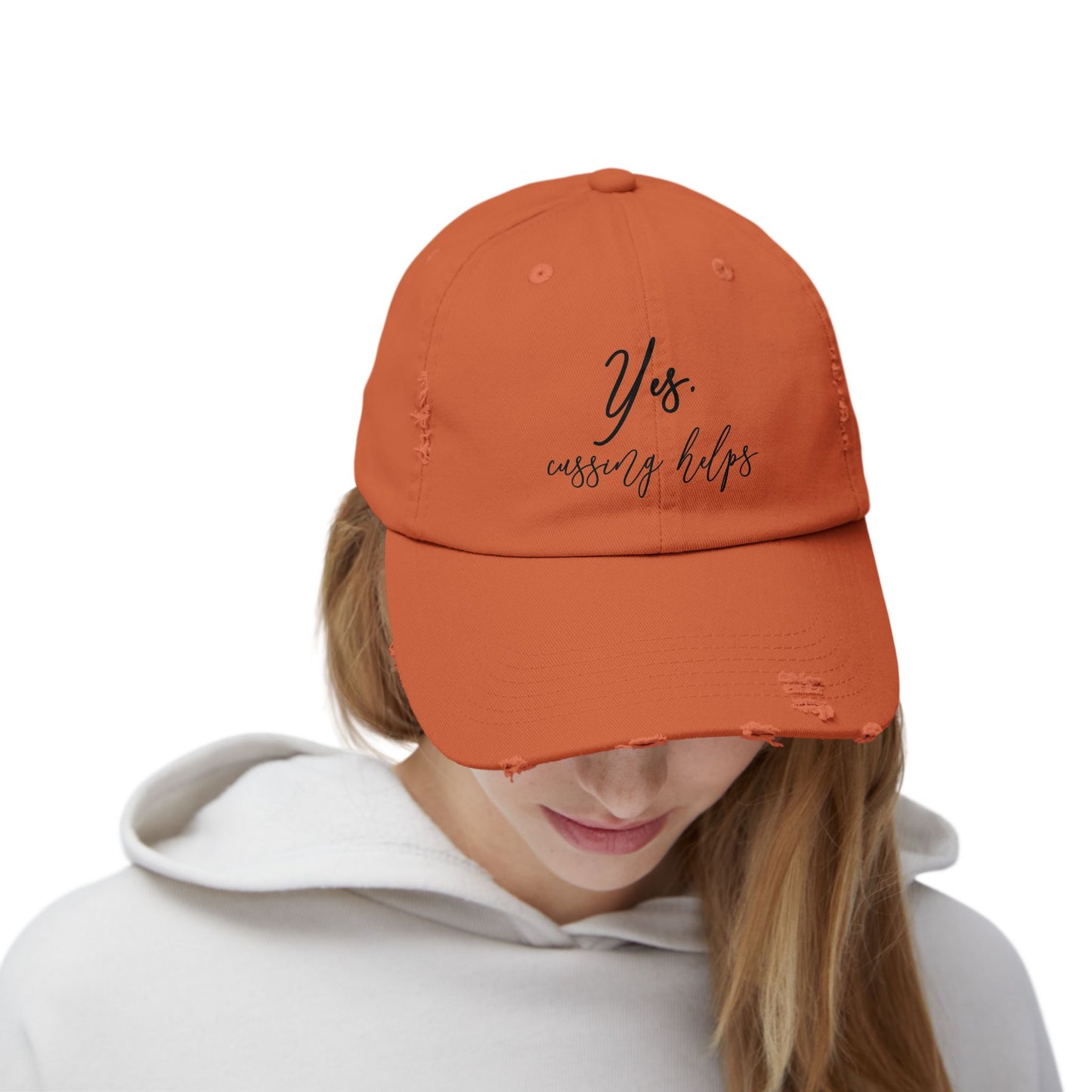 "Cussing Helps" Distressed Cap —  Funny Truth Hat