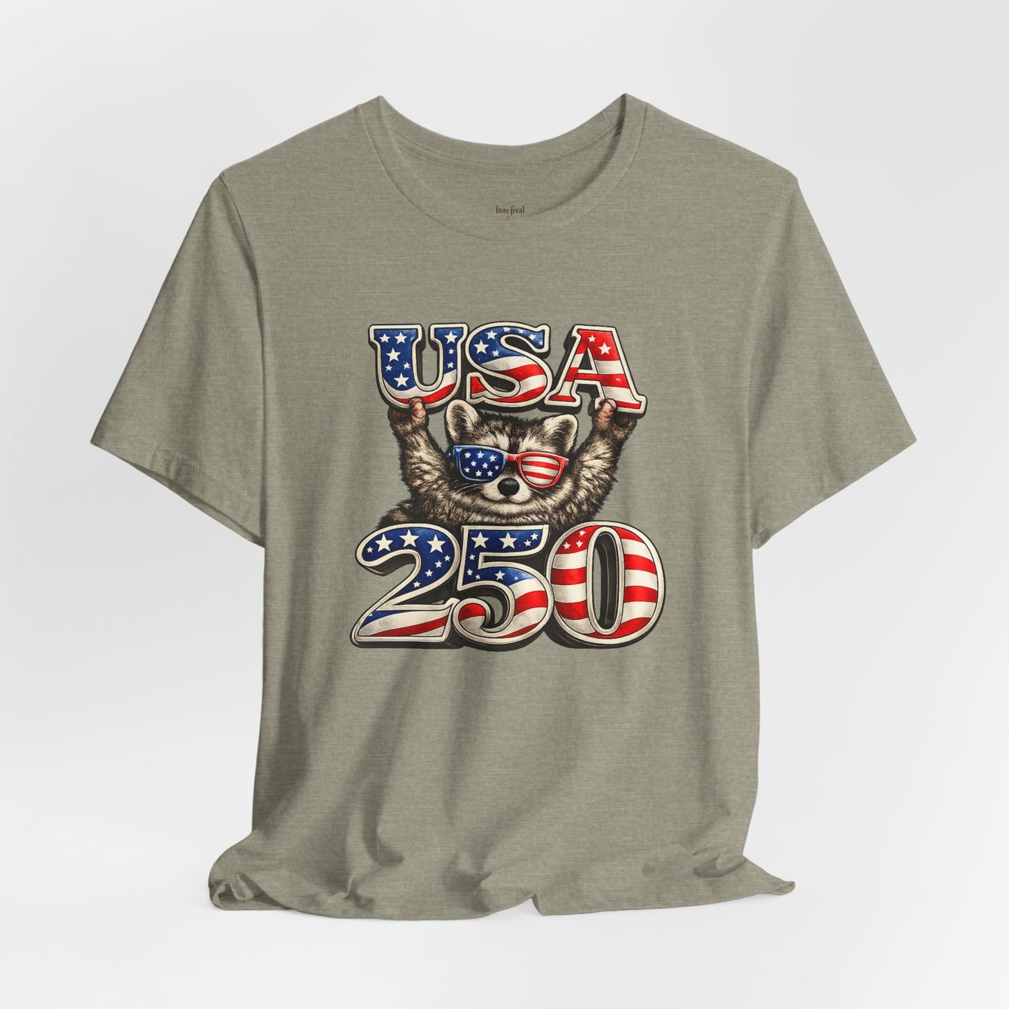 Patriot Raccoon 250th Anniversary T-Shirt — 4th of July Fireworks Flag Tee