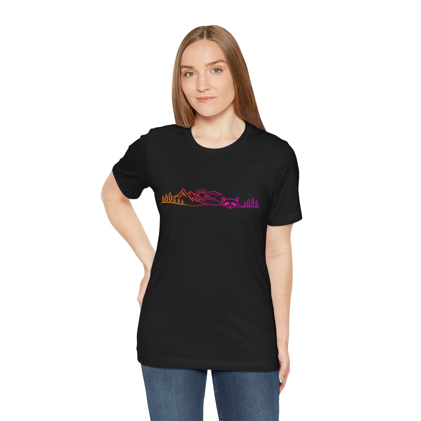 Raccoon Tee — Minimal Line Raccoon Scenic Graphic T-Shirt