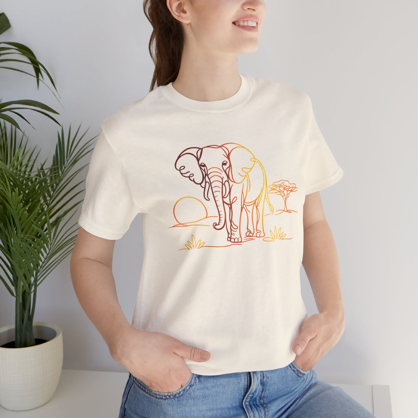 Elephant Sunset Tee — Minimal Line Art Safari T-Shirt
