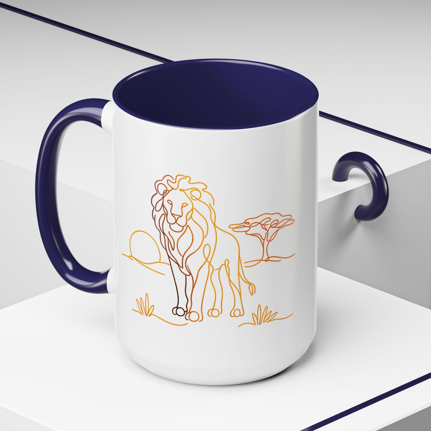 Safari Sunrise Coffee Mug — Minimal Line Lion Design (11/15oz)