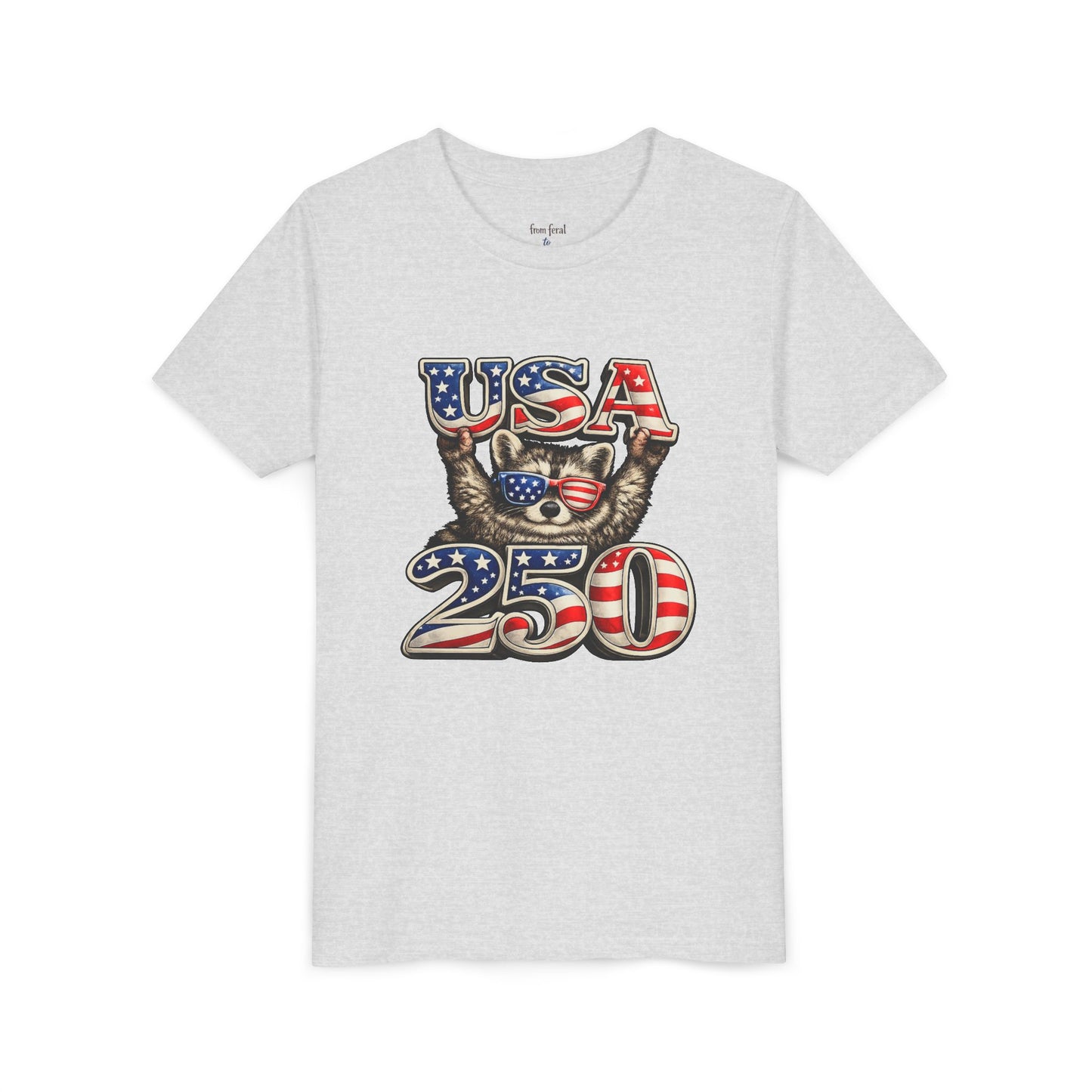 Patriotic Raccoon Youth Tee — Raccoon with USA 250