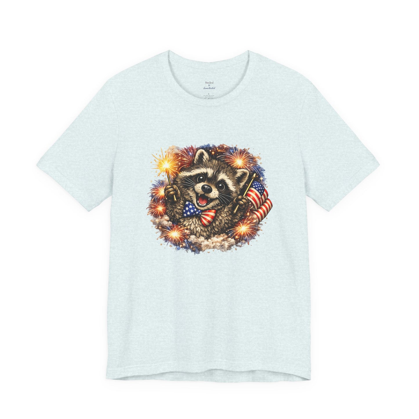 Patriot Raccoon 250th Anniversary T-Shirt — 4th of July Fireworks Flag Tee
