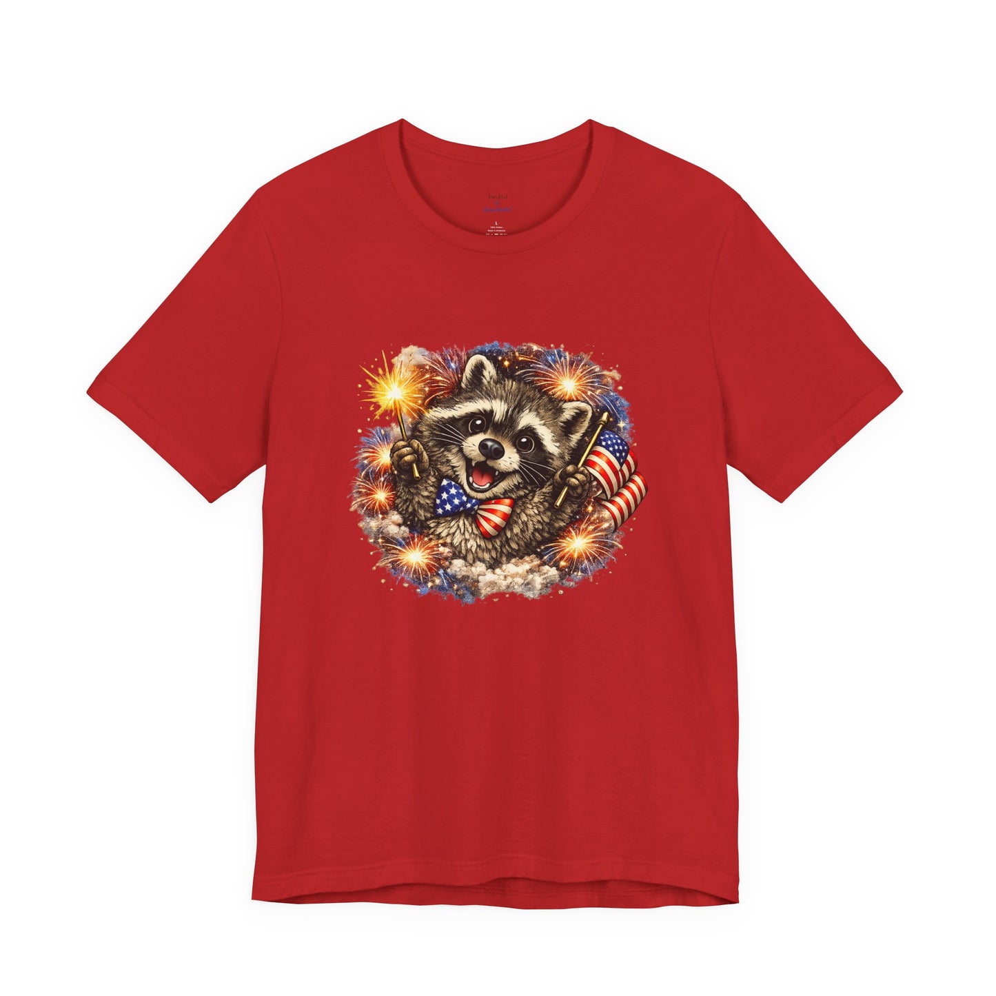 Patriot Raccoon 250th Anniversary T-Shirt — 4th of July Fireworks Flag Tee