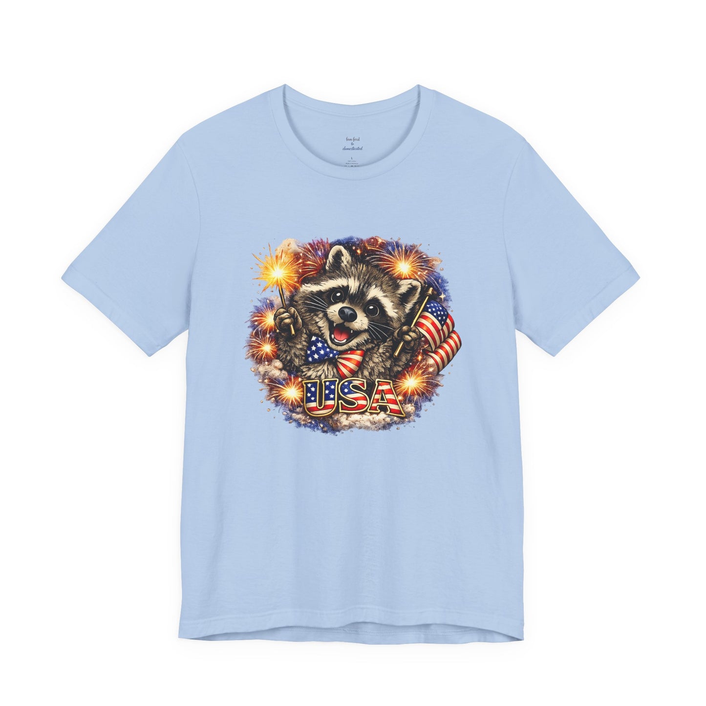 Patriot Raccoon 250th Anniversary T-Shirt — 4th of July Fireworks Flag Tee