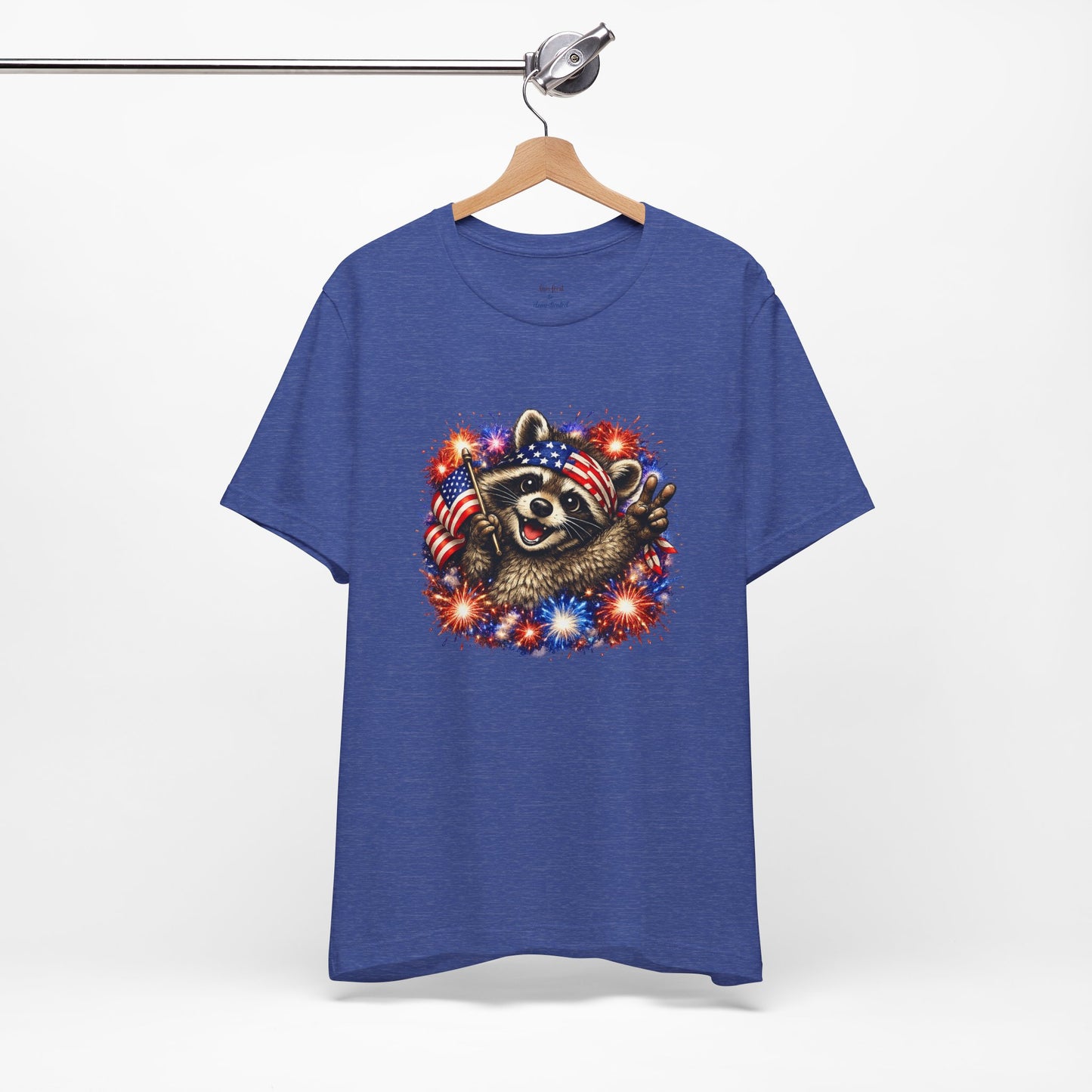 Patriot Raccoon 250th Anniversary T-Shirt — 4th of July Fireworks Flag Tee
