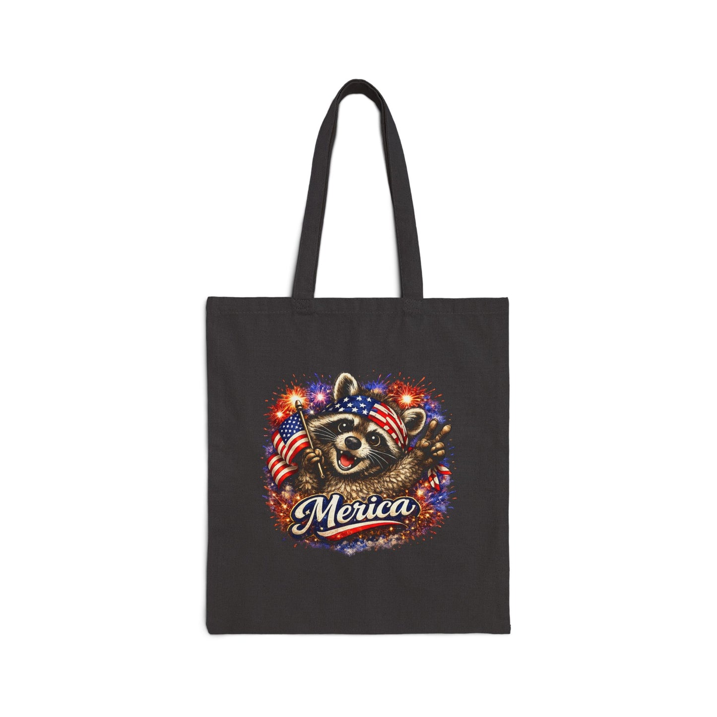 Patriotic Raccoon Fireworks Tote Bag — '250' Canvas Tote for Fourth of July