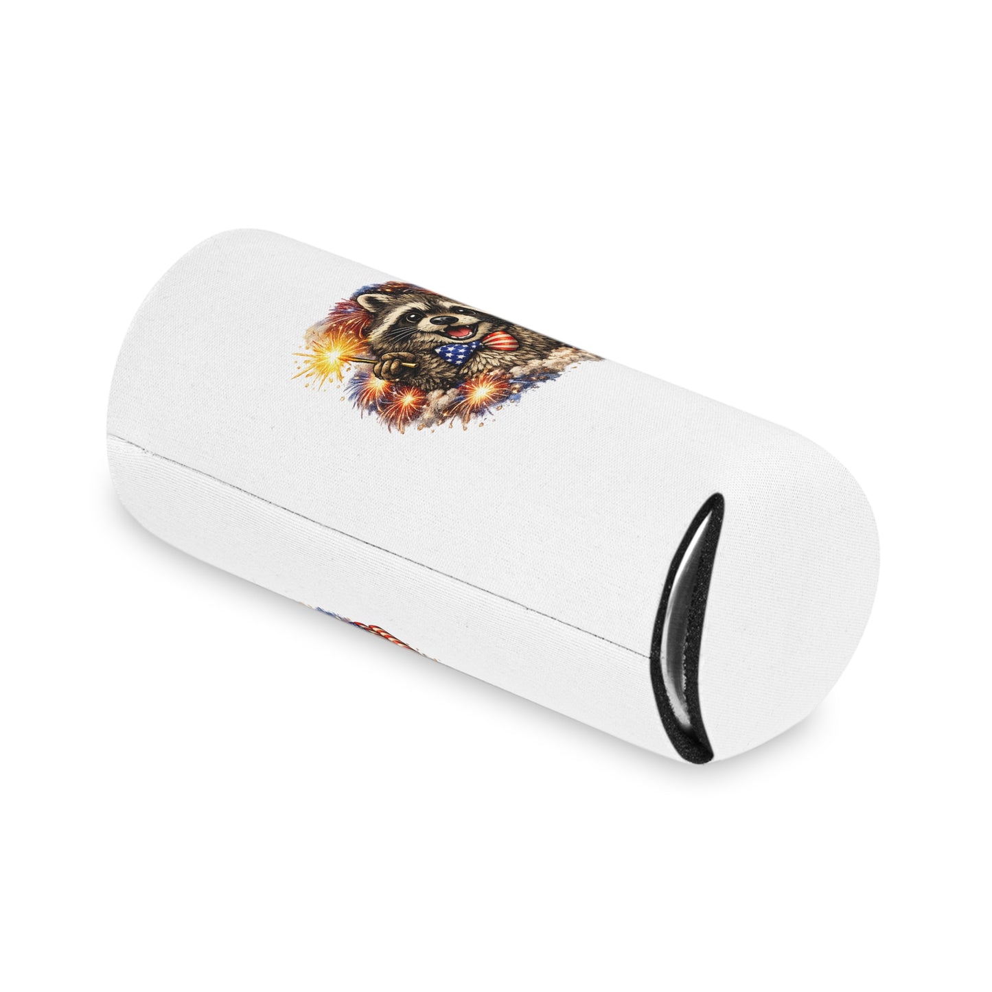 Patriotic Raccoon 250 Can Cooler – USA Flag, 4th of July Drink Koozie