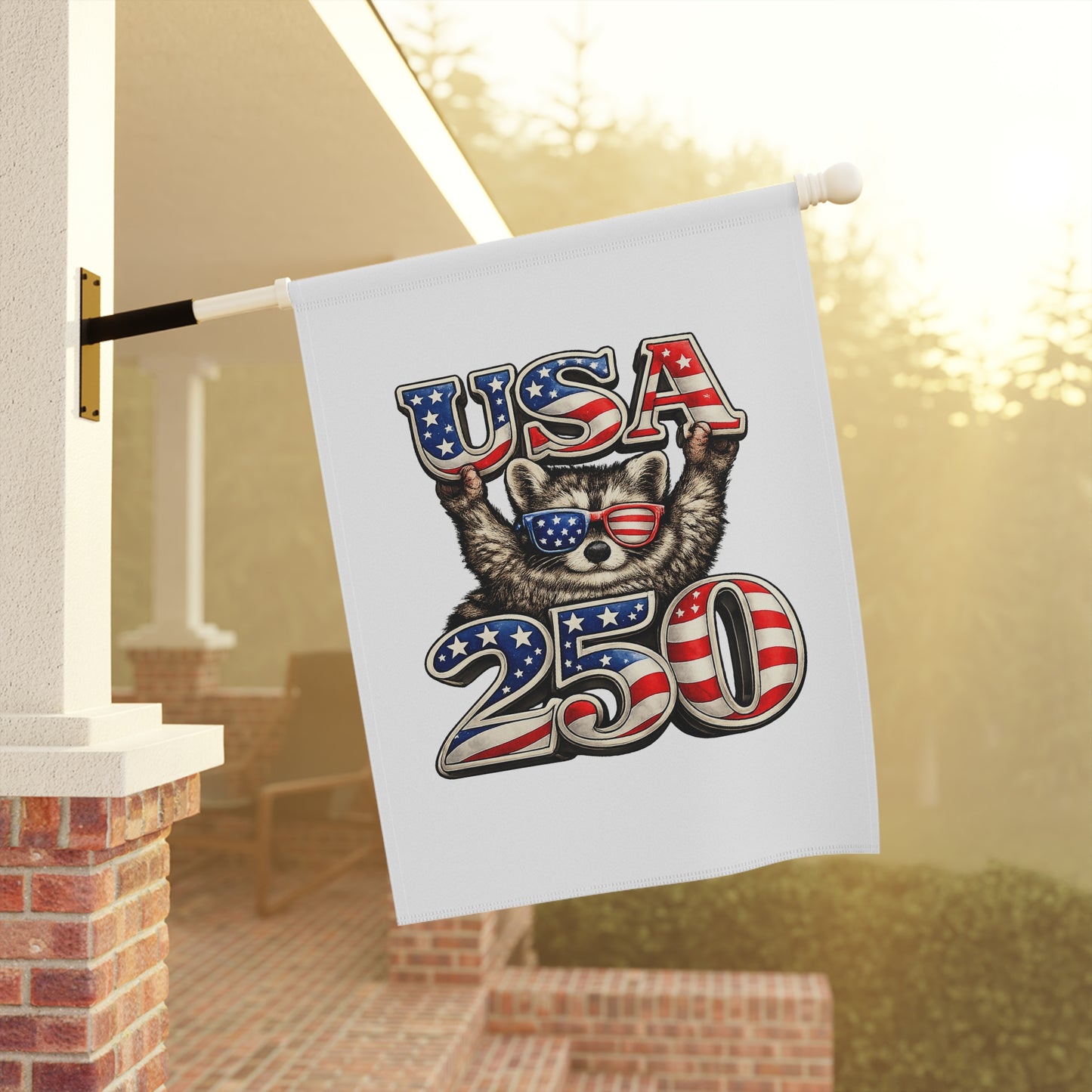 Patriotic Raccoon 250 Garden Flag — 4th of July House Banner