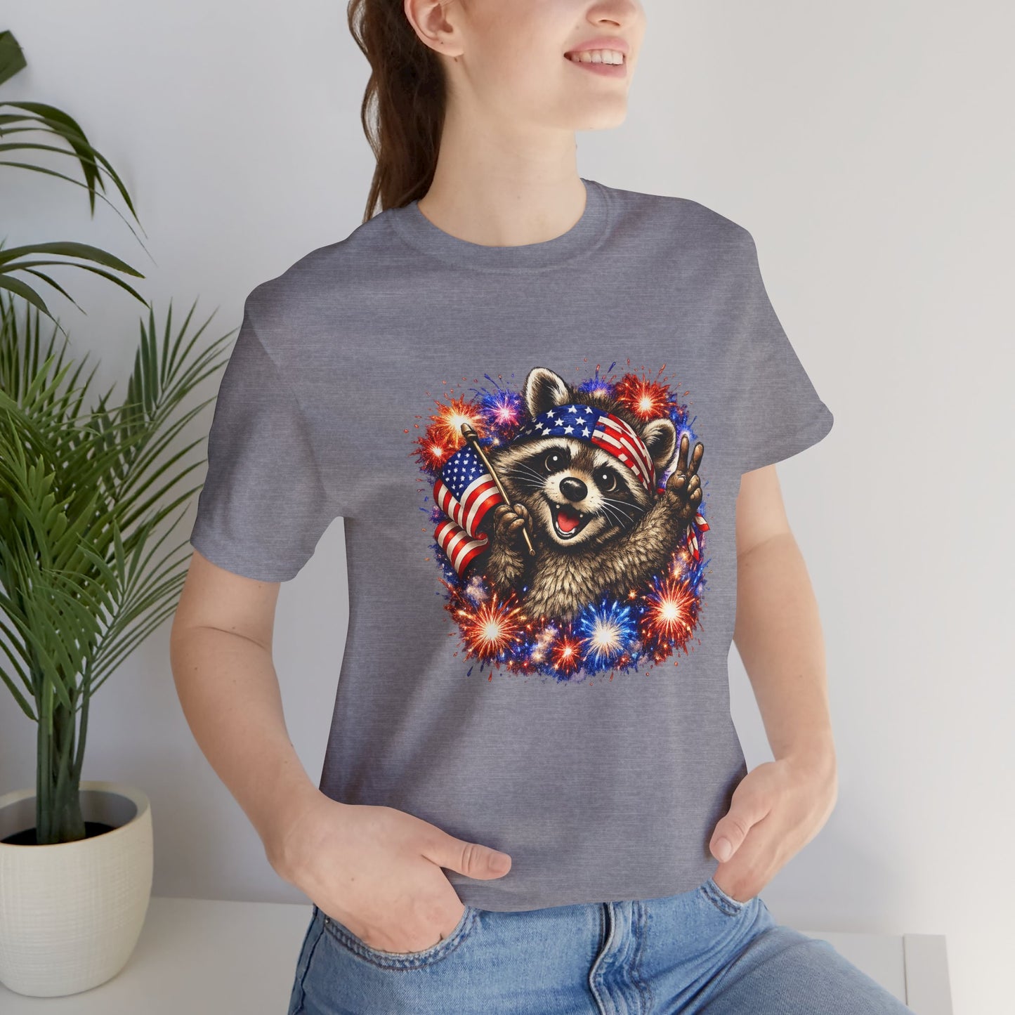 Patriot Raccoon 250th Anniversary T-Shirt — 4th of July Fireworks Flag Tee