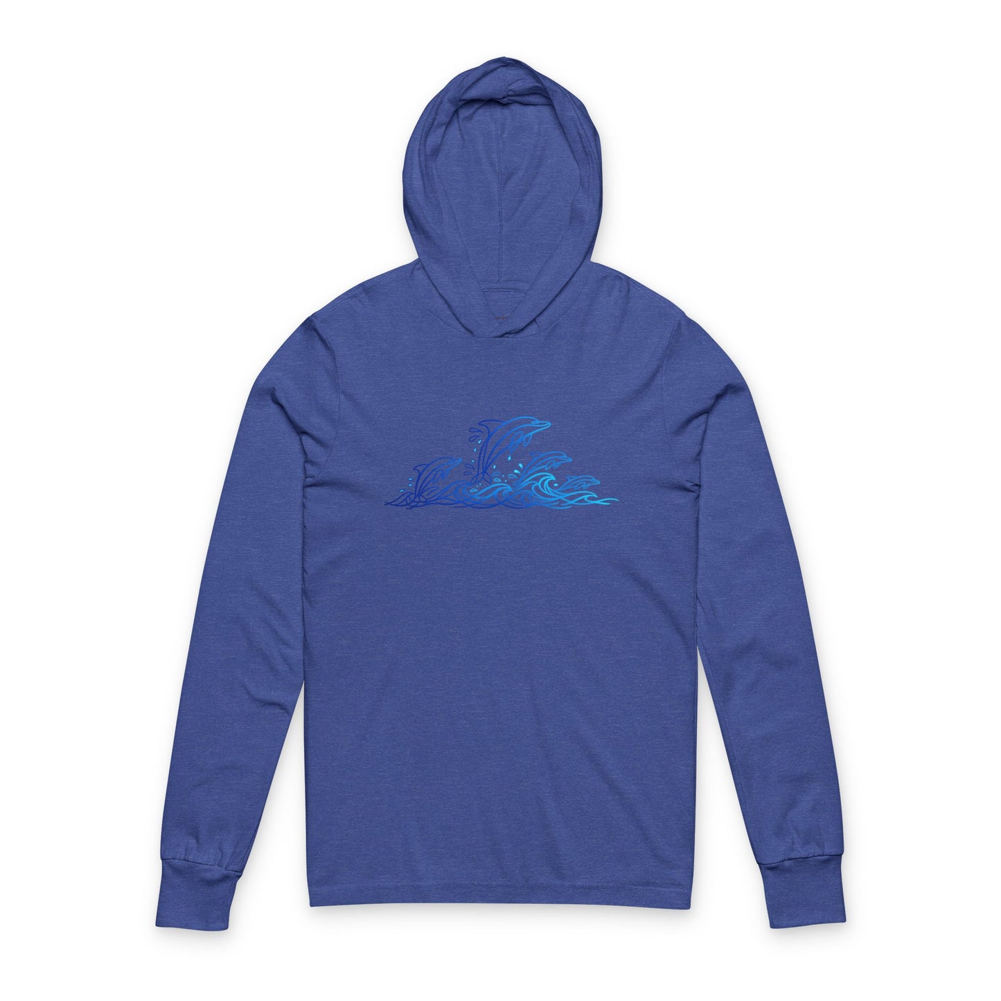 Continuous Line Art Dolphin Pod Hooded Long Sleeve Tee