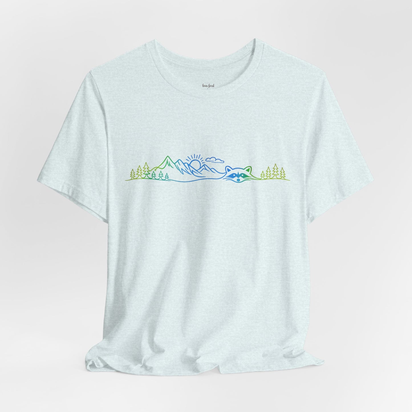 Raccoon Tee — Minimal Line Raccoon Scenic Graphic T-Shirt