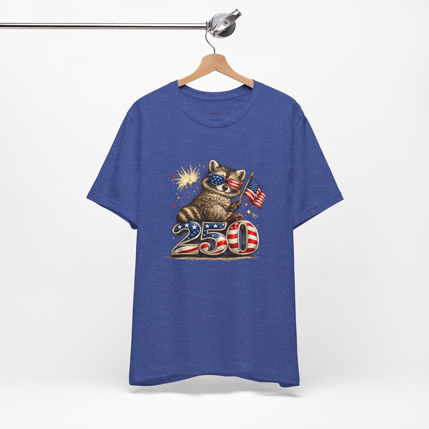 Patriot Raccoon 250th Anniversary T-Shirt — 4th of July Fireworks Flag Tee