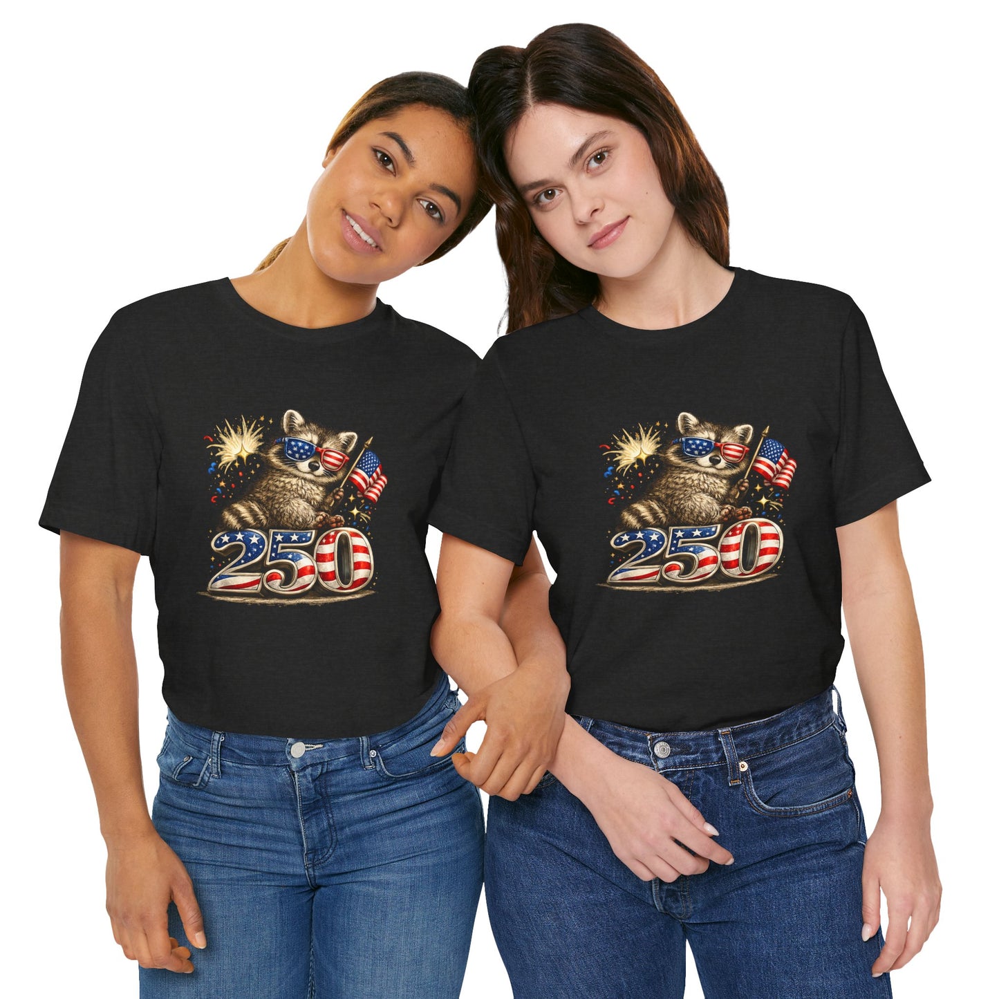 Patriot Raccoon 250th Anniversary T-Shirt — 4th of July Fireworks Flag Tee