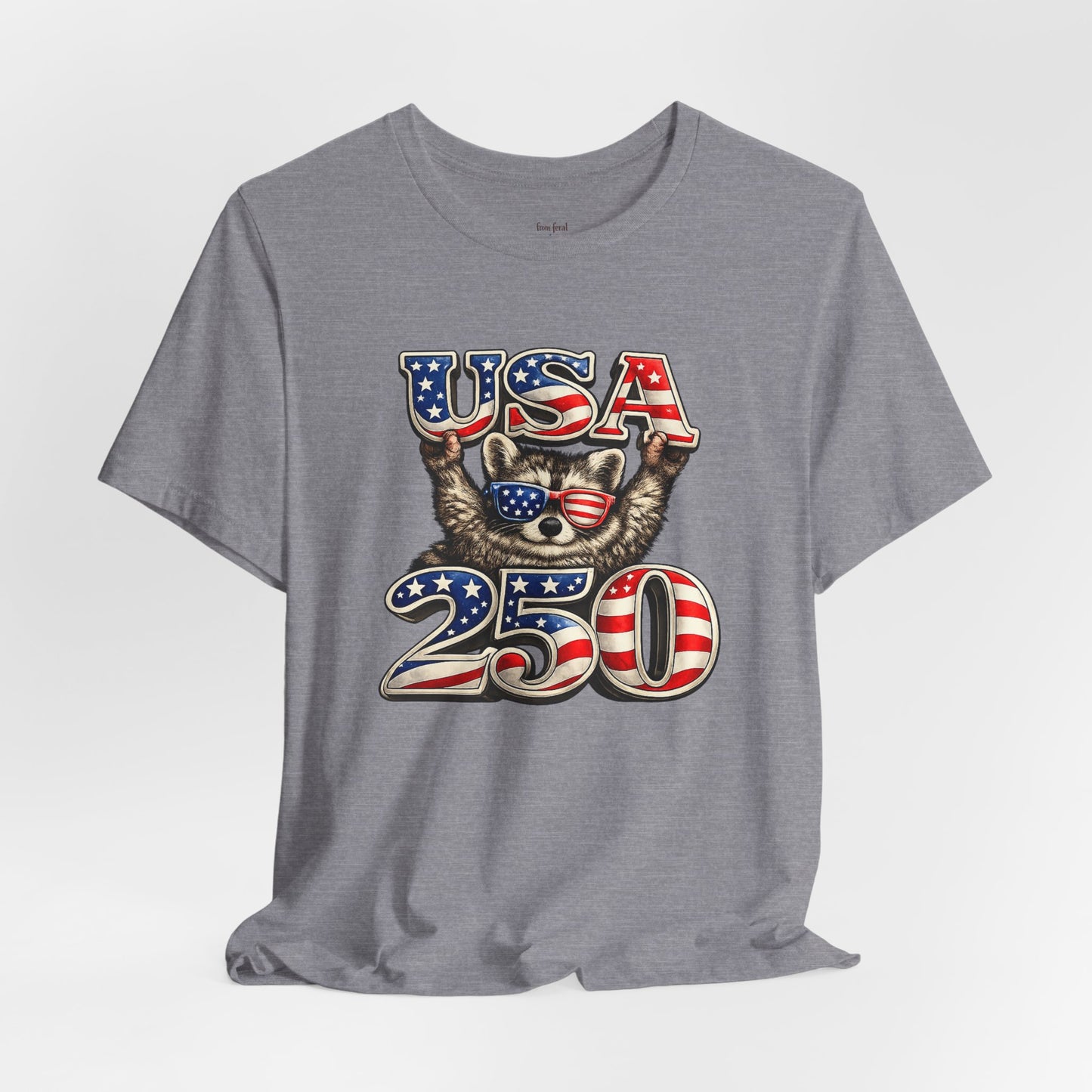 Patriot Raccoon 250th Anniversary T-Shirt — 4th of July Fireworks Flag Tee