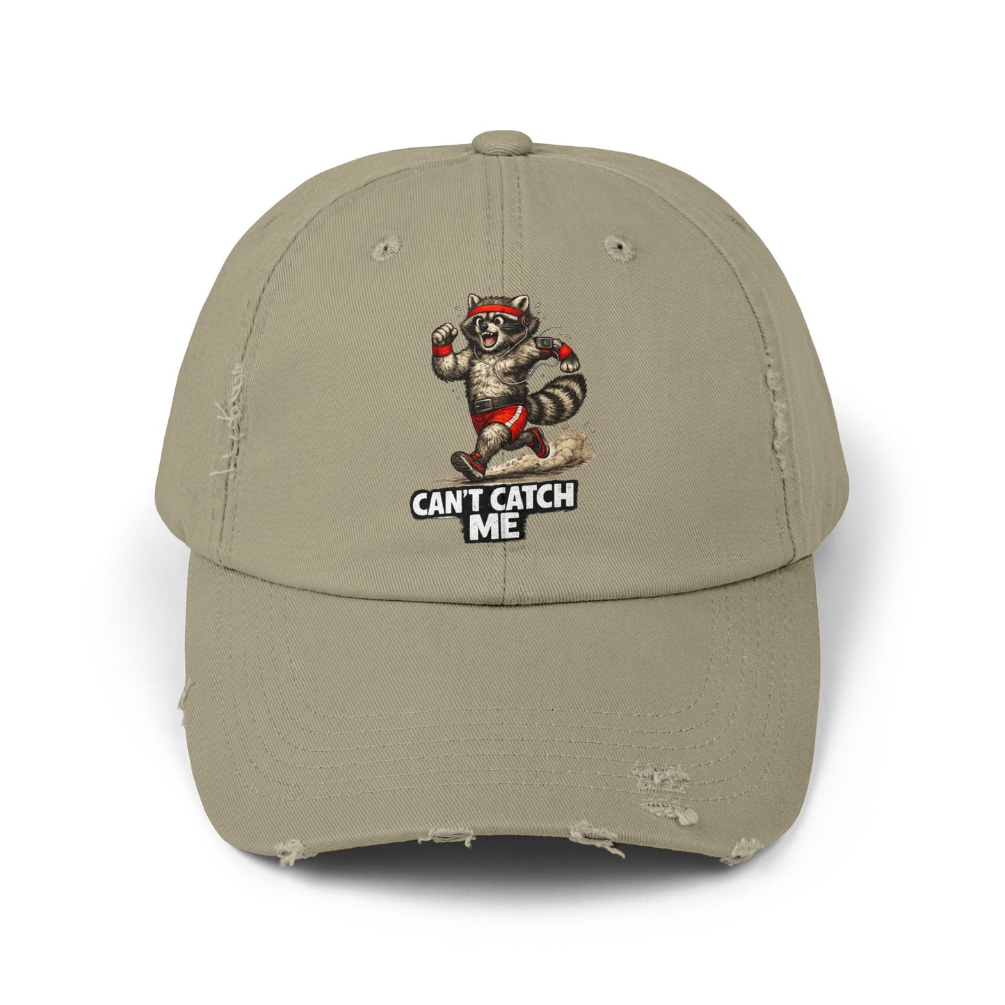 Can't Catch Me Distressed Cap — Raccoon Mom/Dad Funny Dad Hat