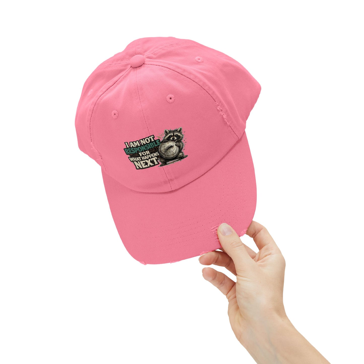 Not Responsible Distressed Cap — Raccoon Mom/Dad Funny Dad Hat