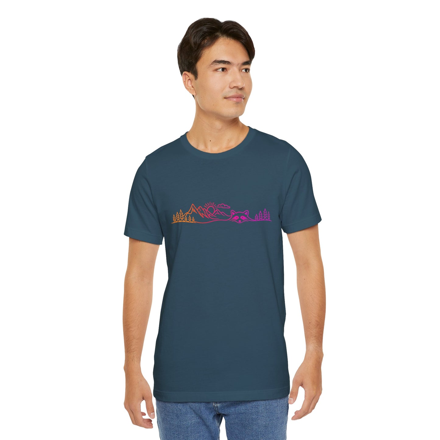 Raccoon Tee — Minimal Line Raccoon Scenic Graphic T-Shirt