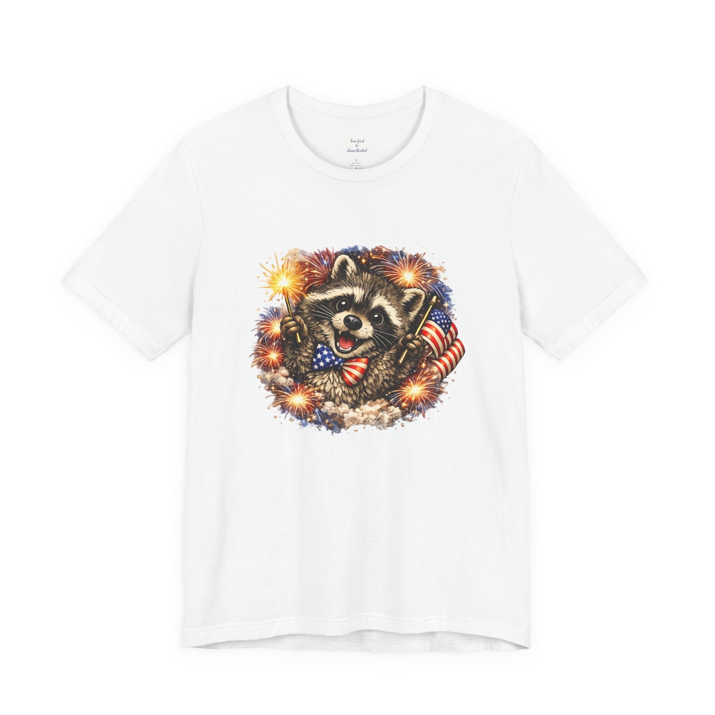Patriot Raccoon 250th Anniversary T-Shirt — 4th of July Fireworks Flag Tee