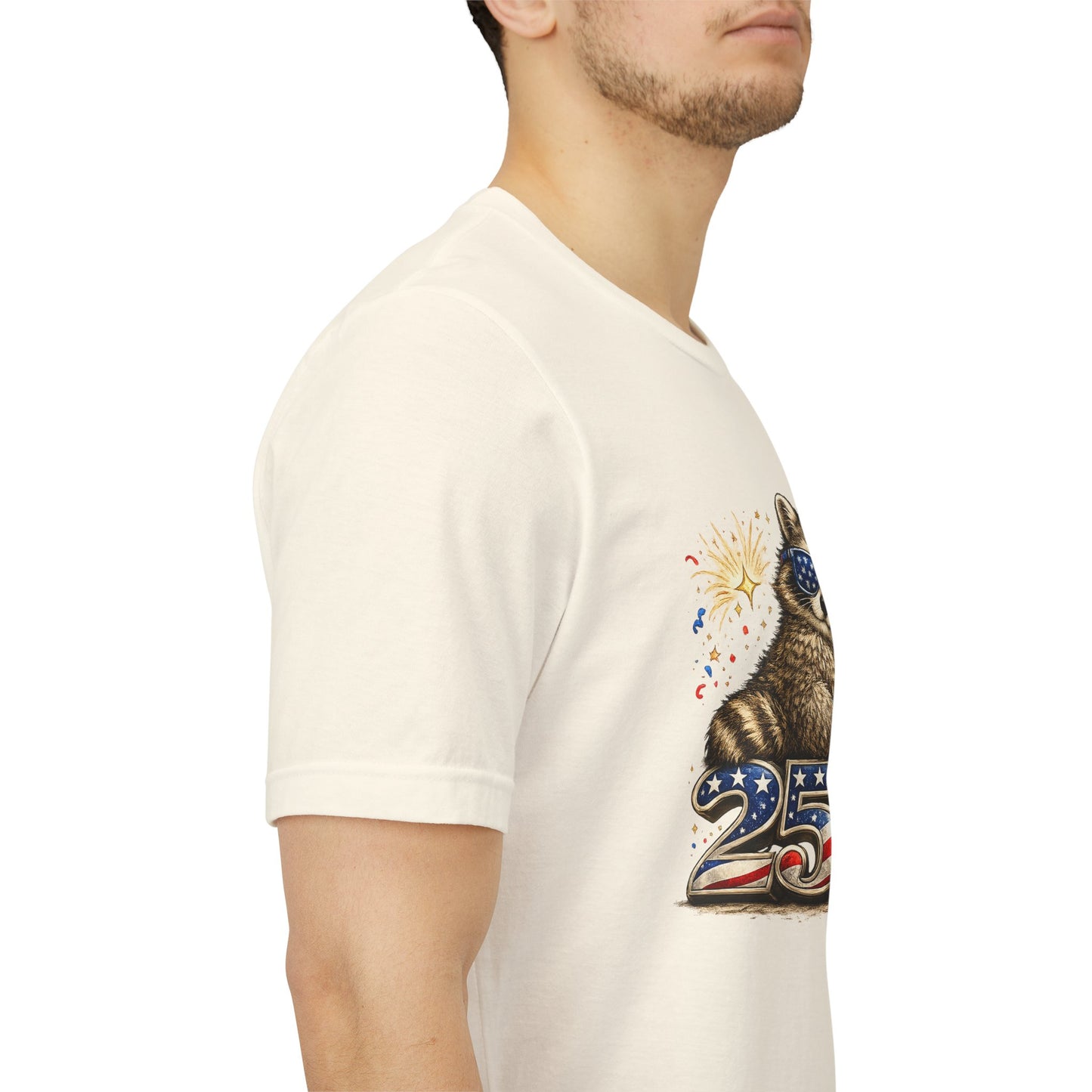 Patriot Raccoon 250th Anniversary T-Shirt — 4th of July Fireworks Flag Tee