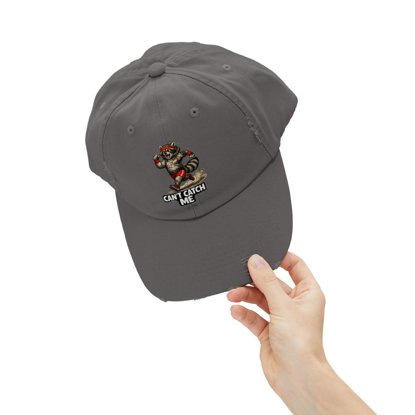 Can't Catch Me Distressed Cap — Raccoon Mom/Dad Funny Dad Hat