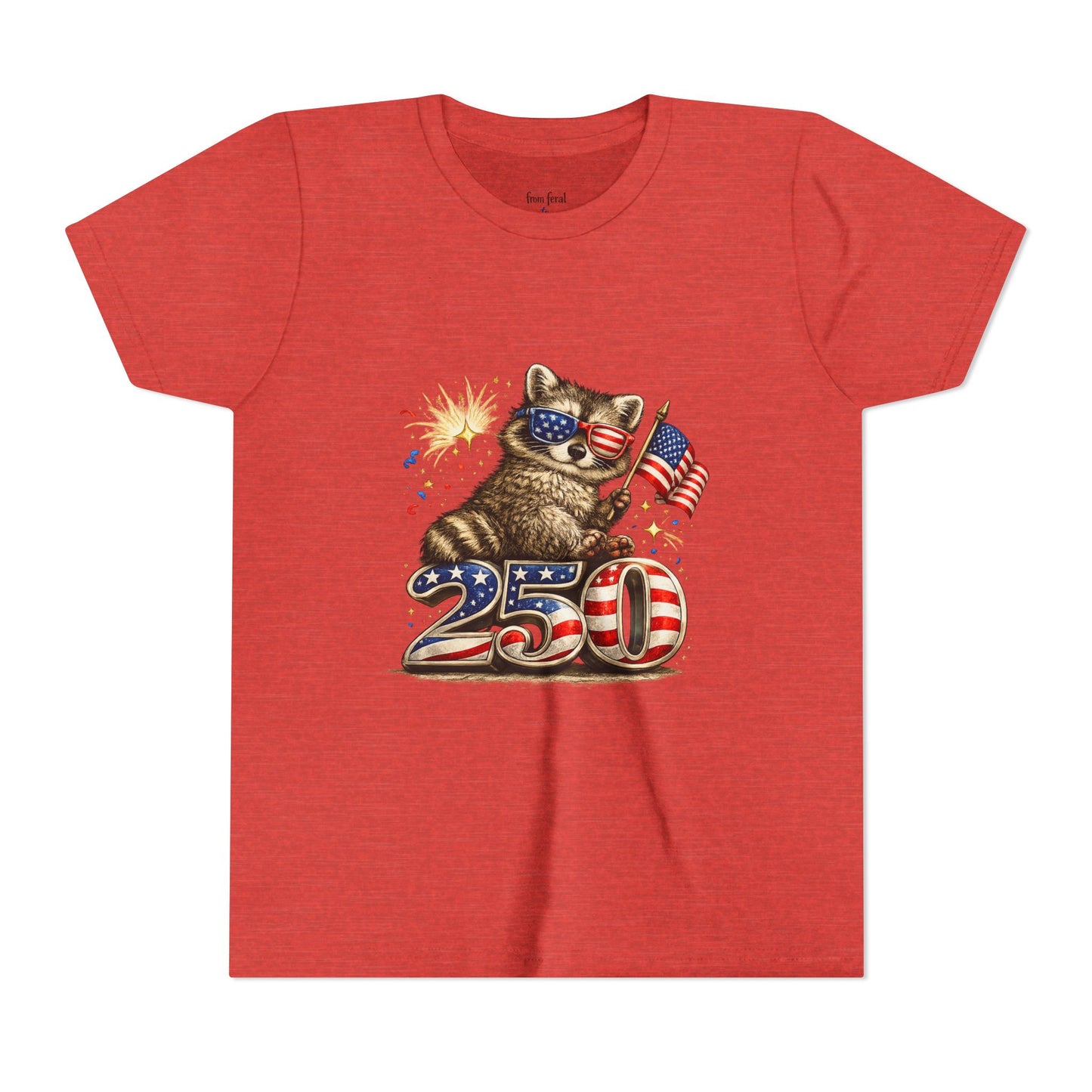 Patriotic Raccoon Youth Tee — Raccoon with American Flag & Fireworks