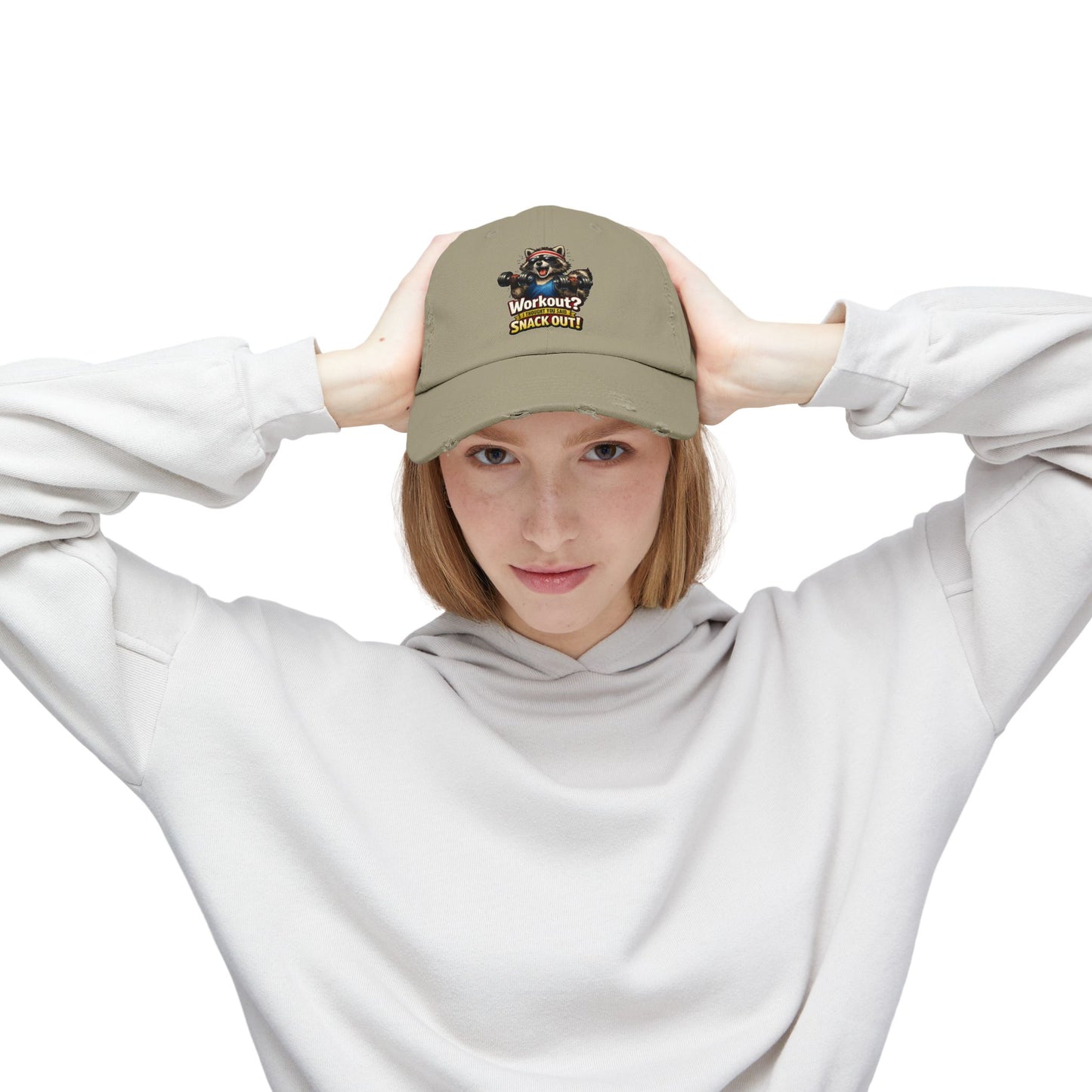 Snack Out Distressed Cap — Raccoon Mom/Dad Funny Dad Hat