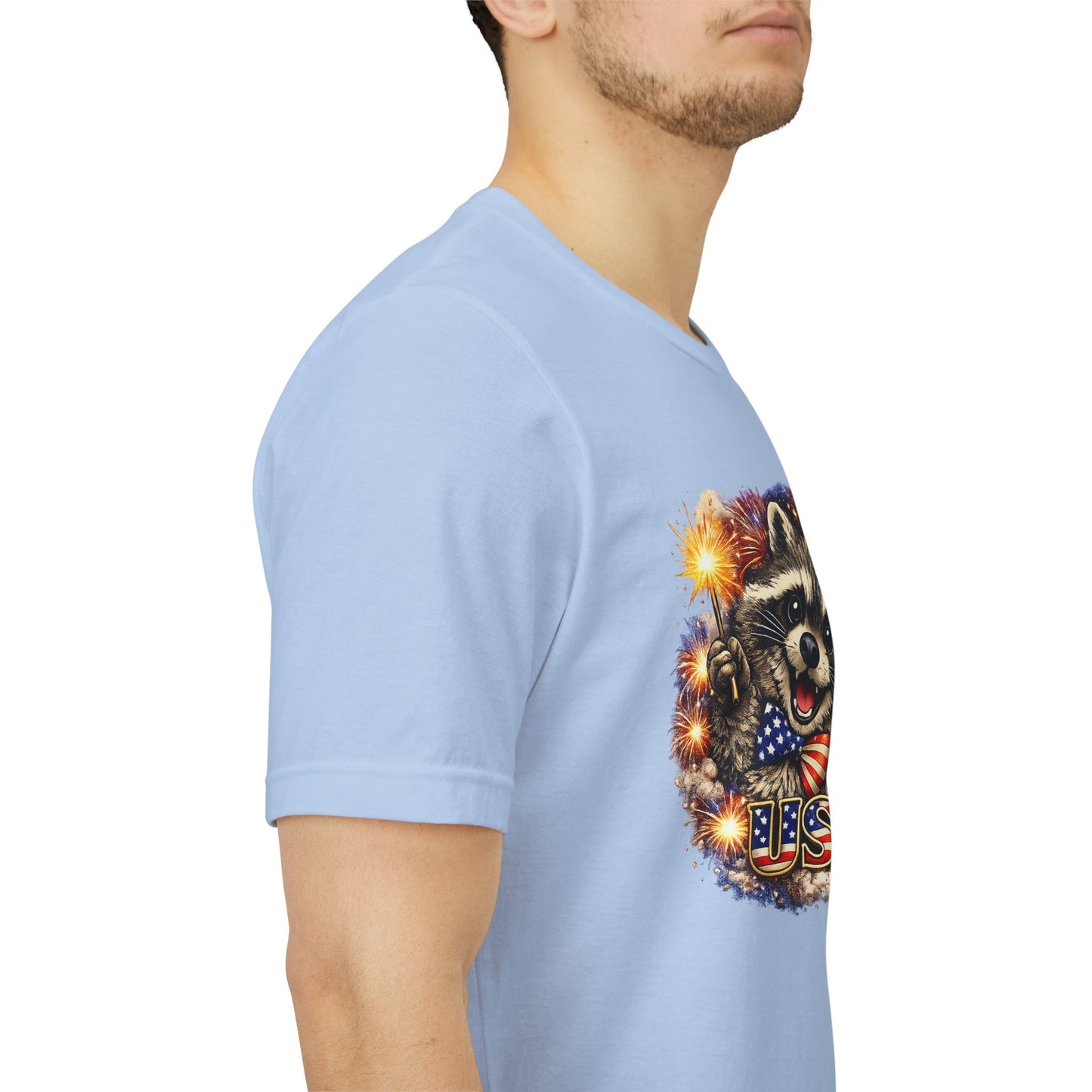 Patriot Raccoon 250th Anniversary T-Shirt — 4th of July Fireworks Flag Tee