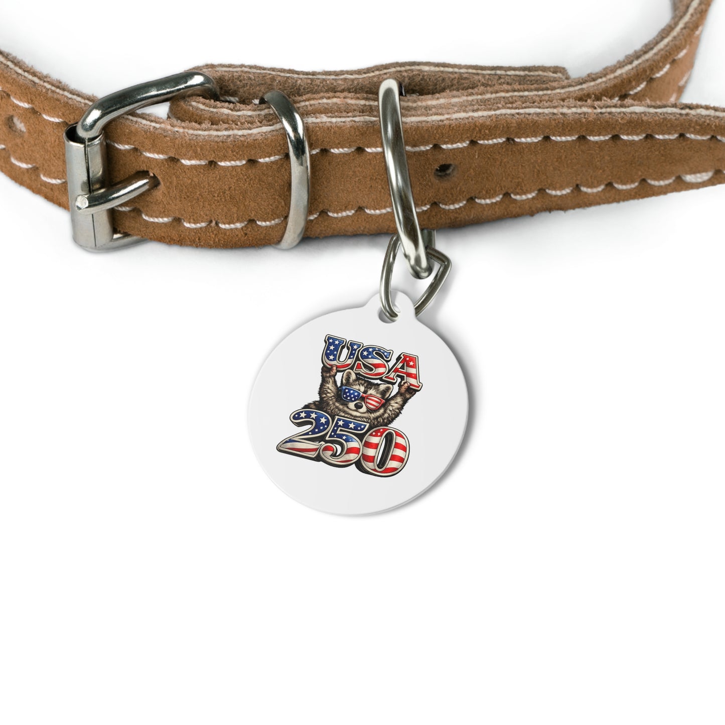 Patriotic Raccoon 4th of July Pet Tag — USA 250 Celebration