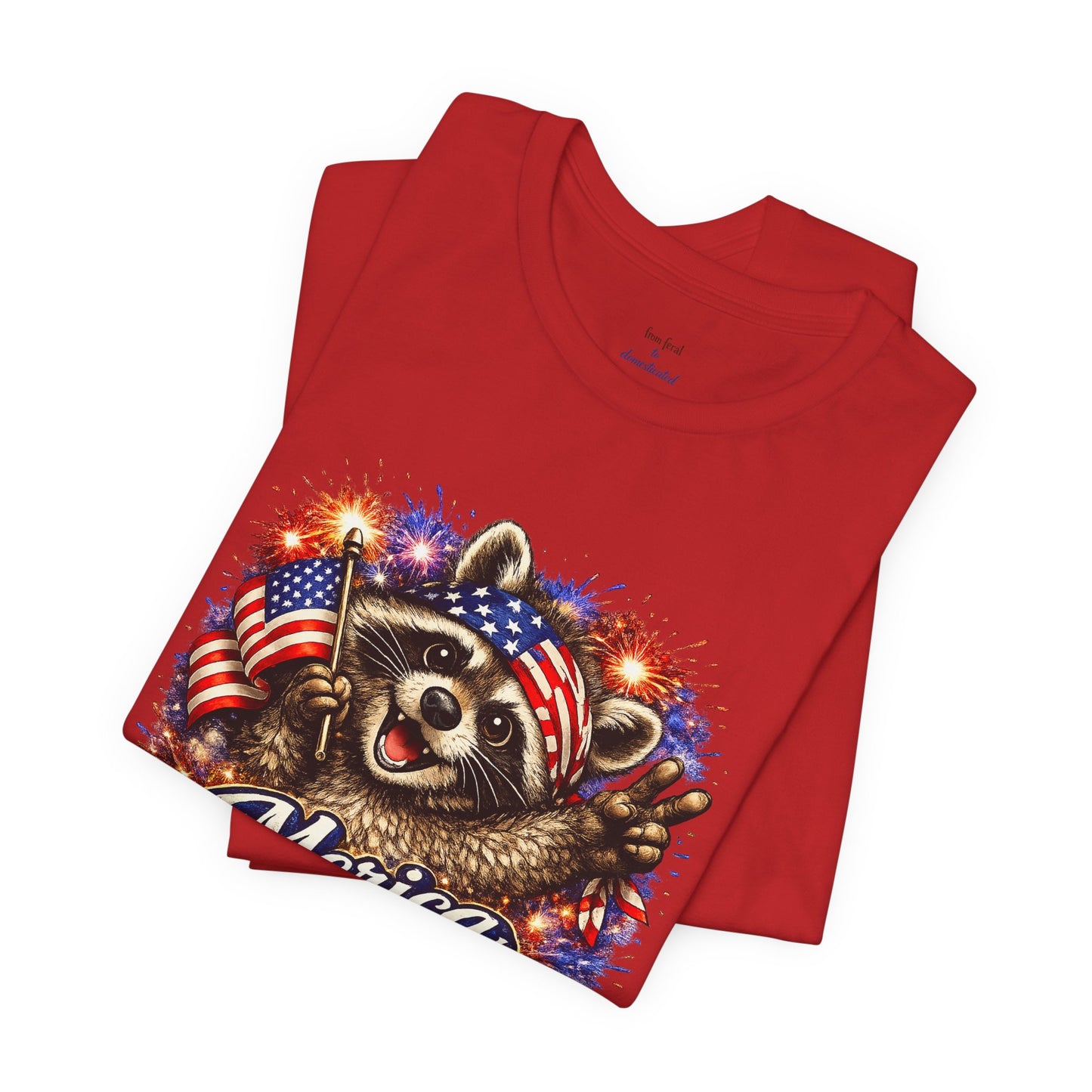Patriot Raccoon 250th Anniversary T-Shirt — 4th of July Fireworks Flag Tee